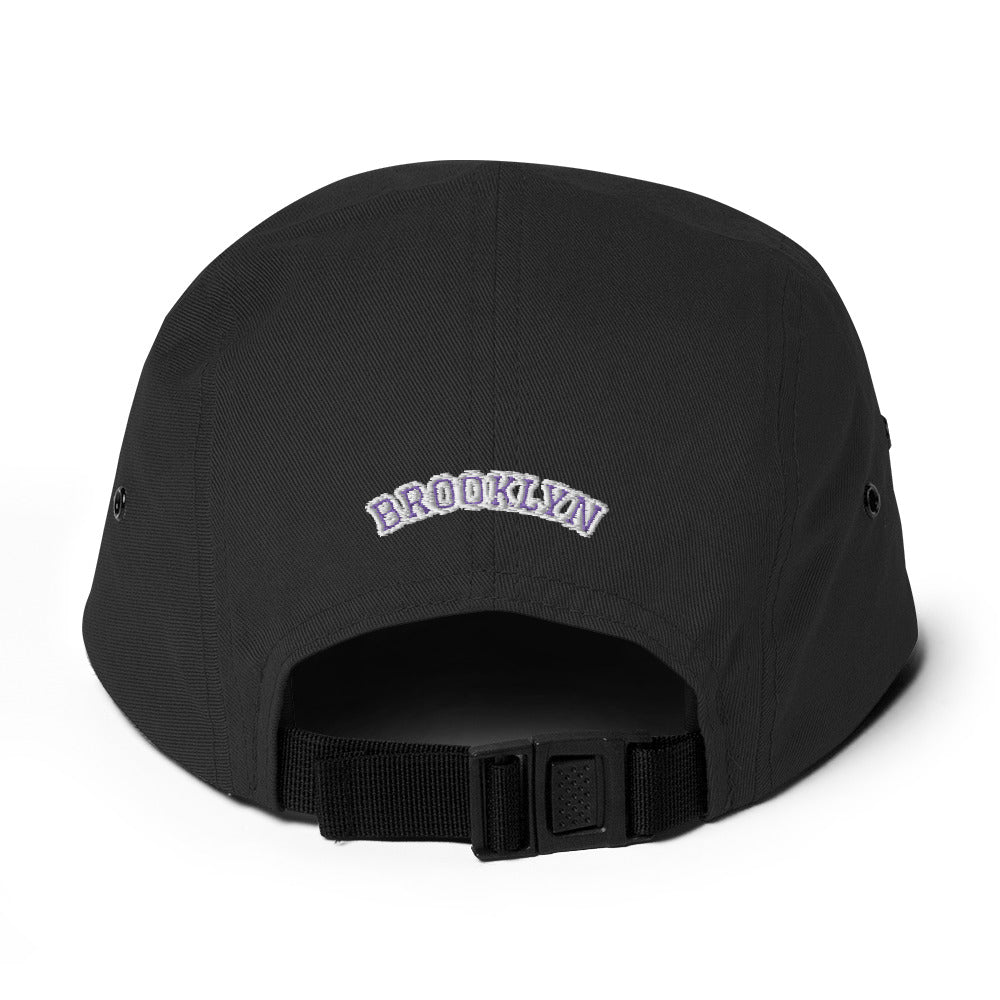 "B" IS FOR BROOKLYN - B-WING 5 PANEL HAT (PURPLE/WHITE STITCH)