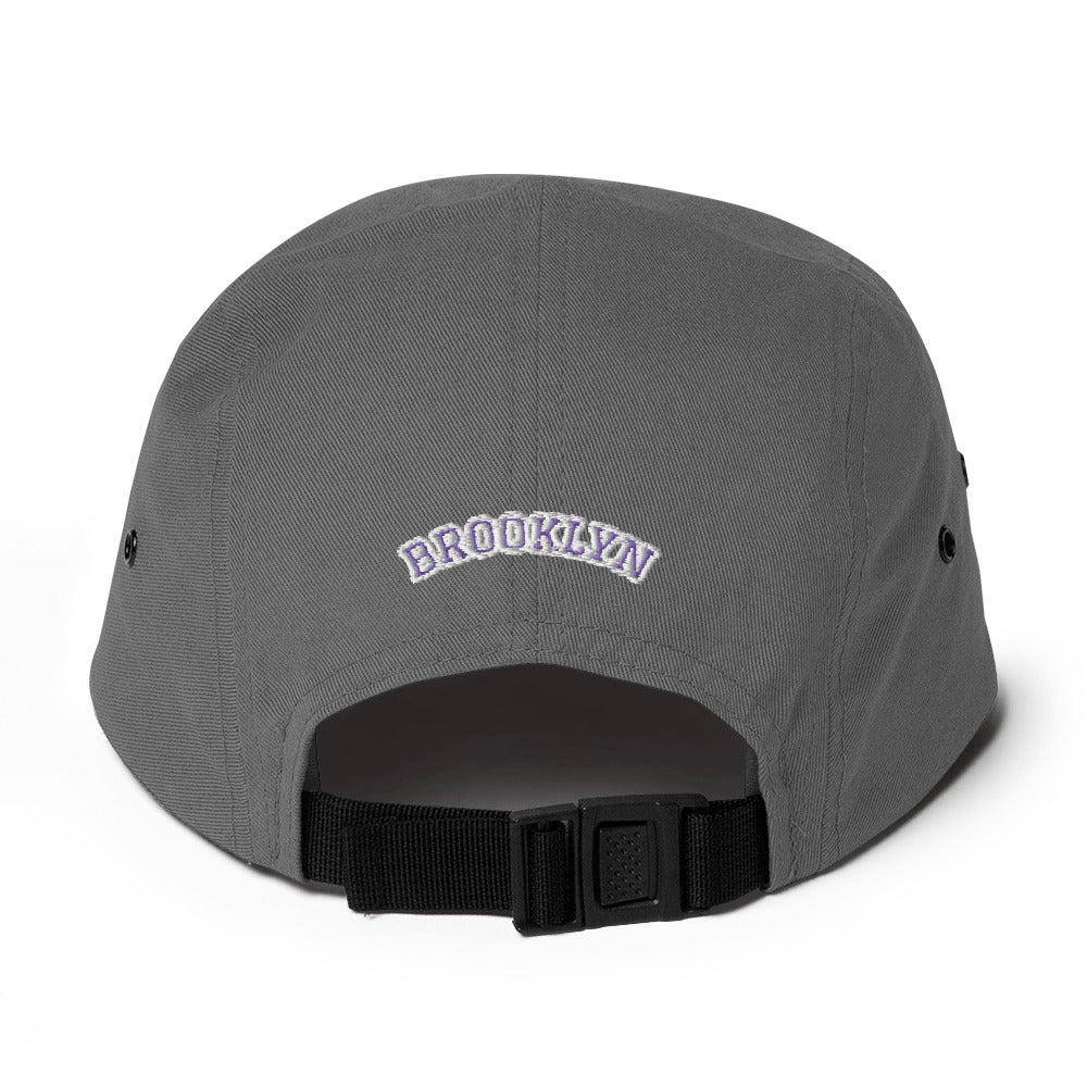 "B" IS FOR BROOKLYN - B-WING 5 PANEL HAT (PURPLE/WHITE STITCH)