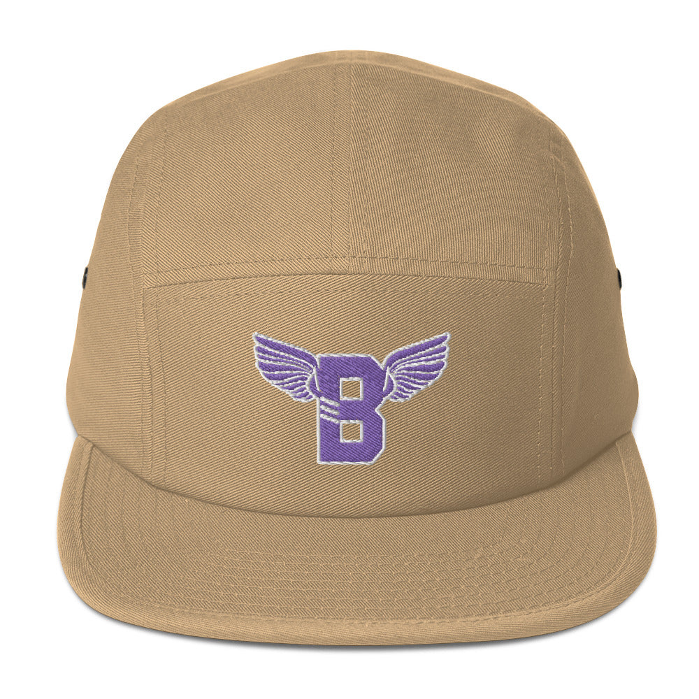 "B" IS FOR BROOKLYN - B-WING 5 PANEL HAT (PURPLE/WHITE STITCH)
