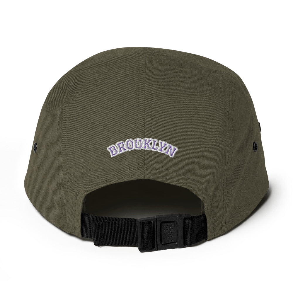 "B" IS FOR BROOKLYN - B-WING 5 PANEL HAT (PURPLE/WHITE STITCH)