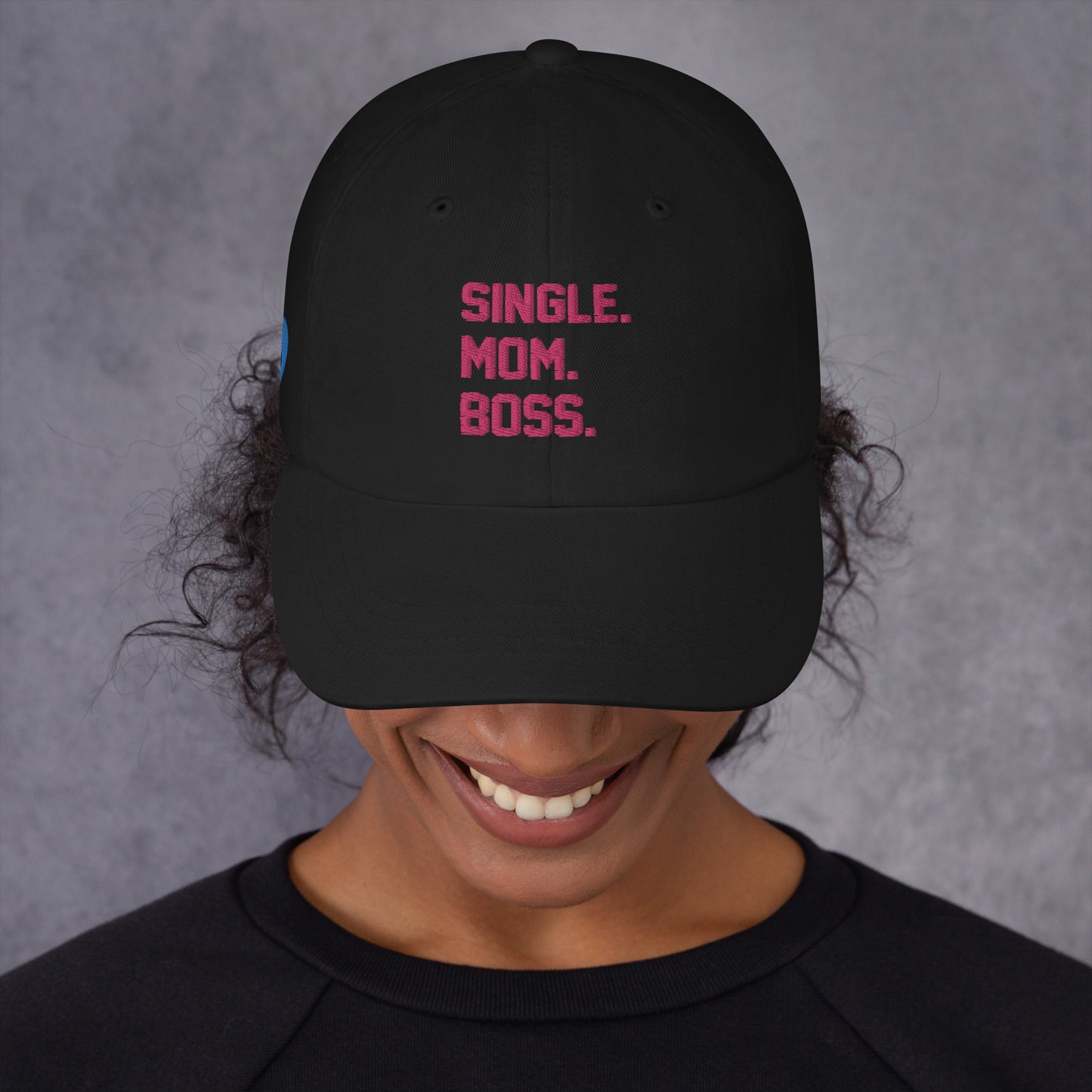 SINGLE. MOM. BOSS. "MOM" HAT (PINK + BLUE)