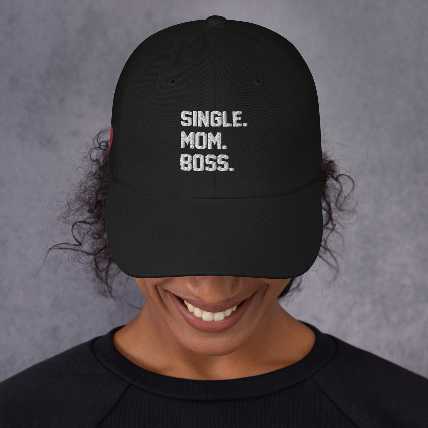 SINGLE. MOM. BOSS. "MOM" HAT (WHITE + RED)