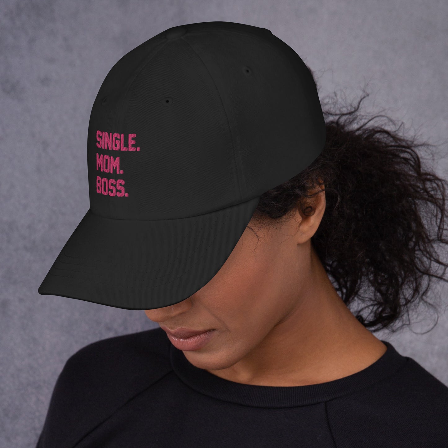 SINGLE. MOM. BOSS. "MOM" HAT (PINK + BLUE)