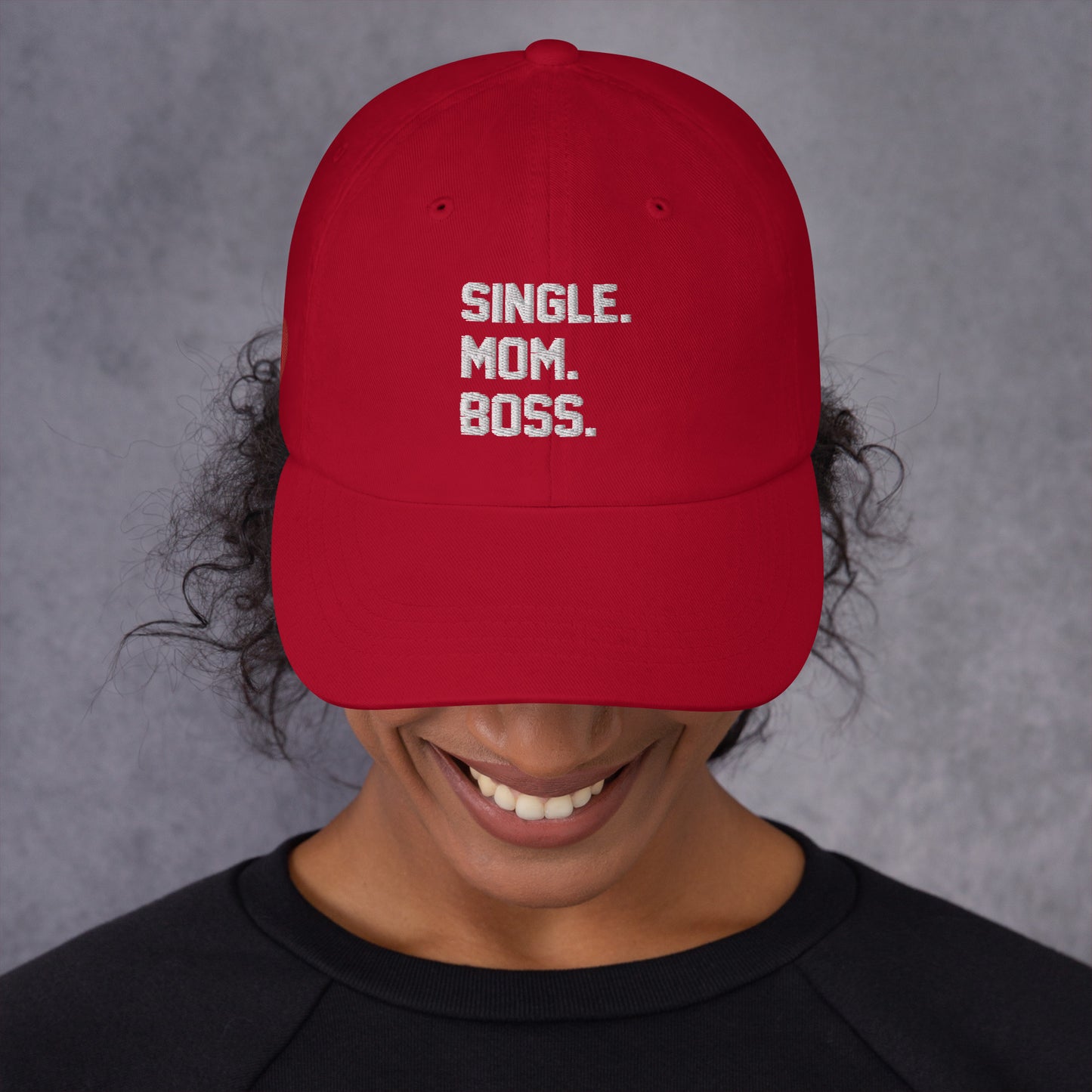 SINGLE. MOM. BOSS. "MOM" HAT (WHITE + RED)