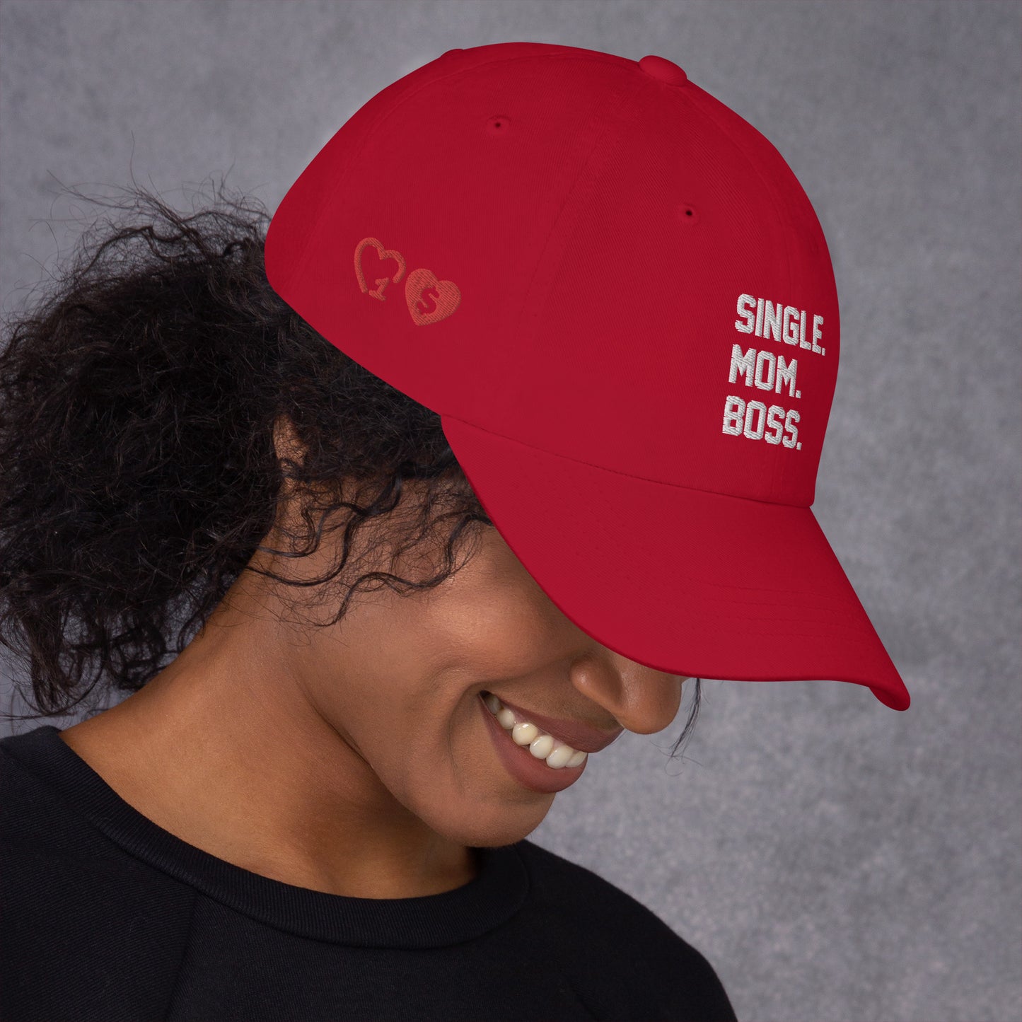 SINGLE. MOM. BOSS. "MOM" HAT (WHITE + RED)