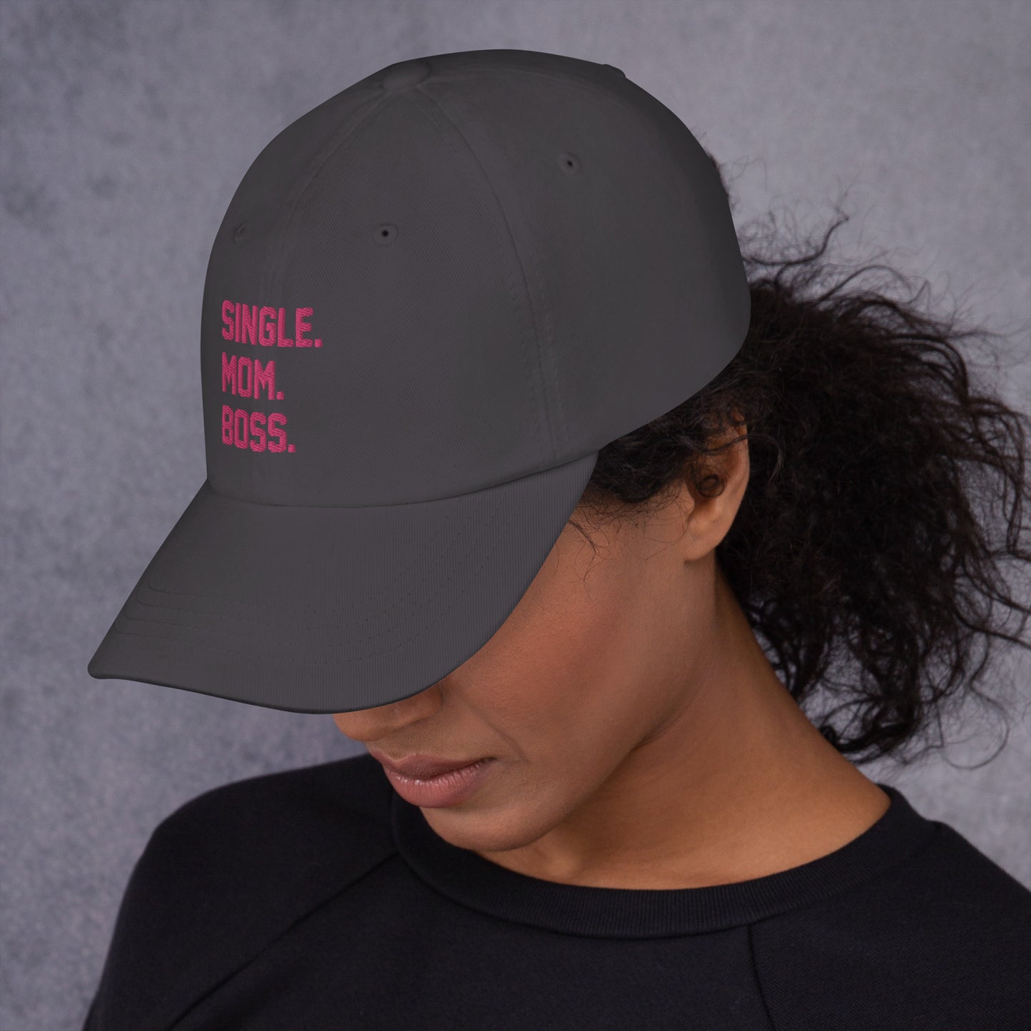 SINGLE. MOM. BOSS. "MOM" HAT (PINK + BLUE)