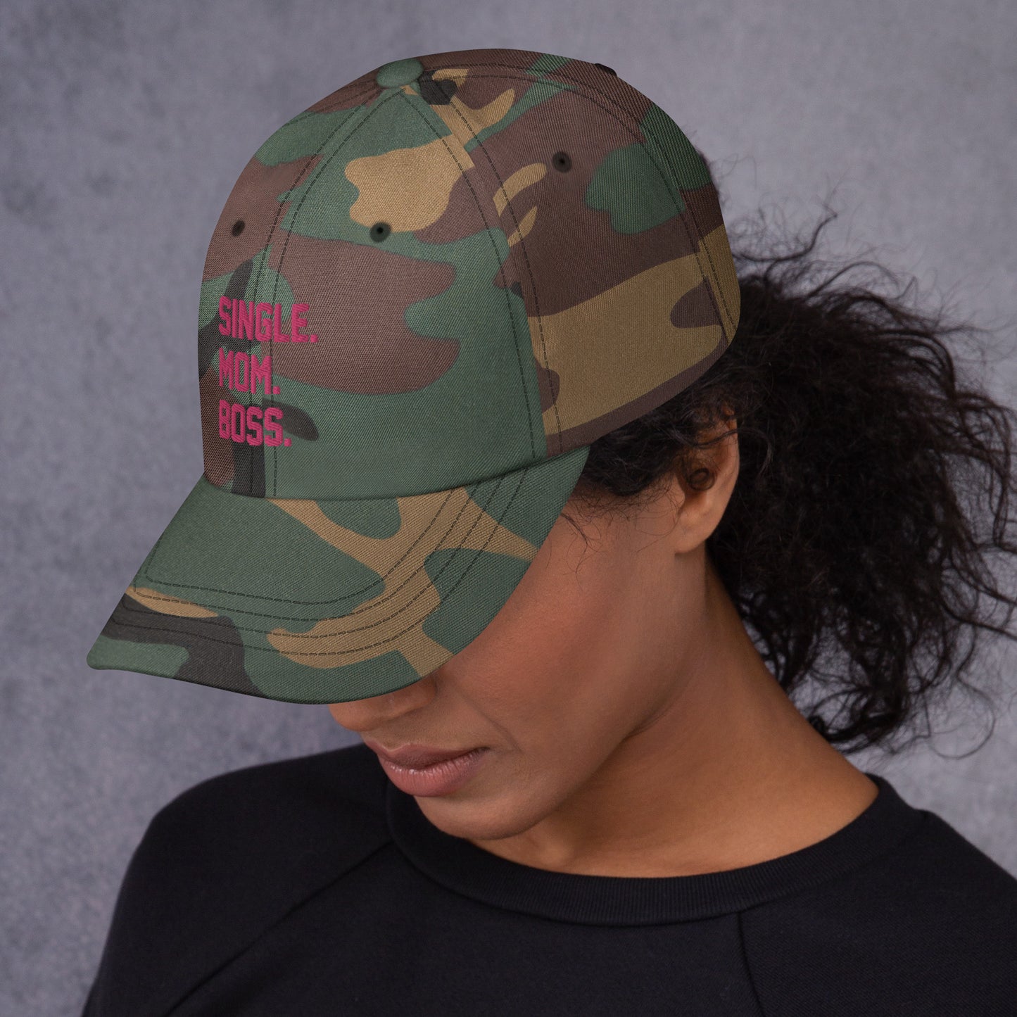 SINGLE. MOM. BOSS. "MOM" HAT (PINK + BLUE)