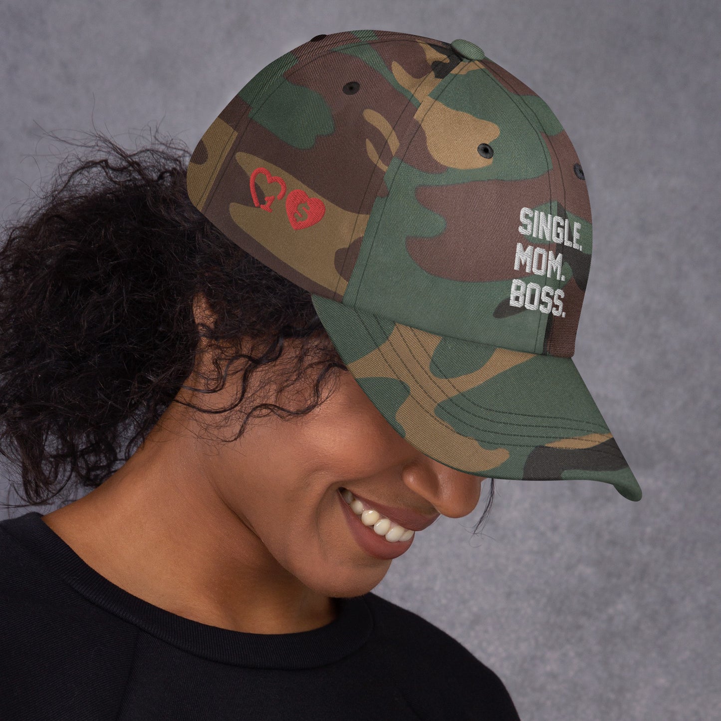 SINGLE. MOM. BOSS. "MOM" HAT (WHITE + RED)