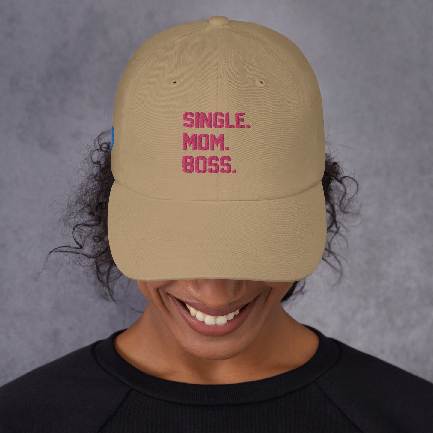 SINGLE. MOM. BOSS. "MOM" HAT (PINK + BLUE)