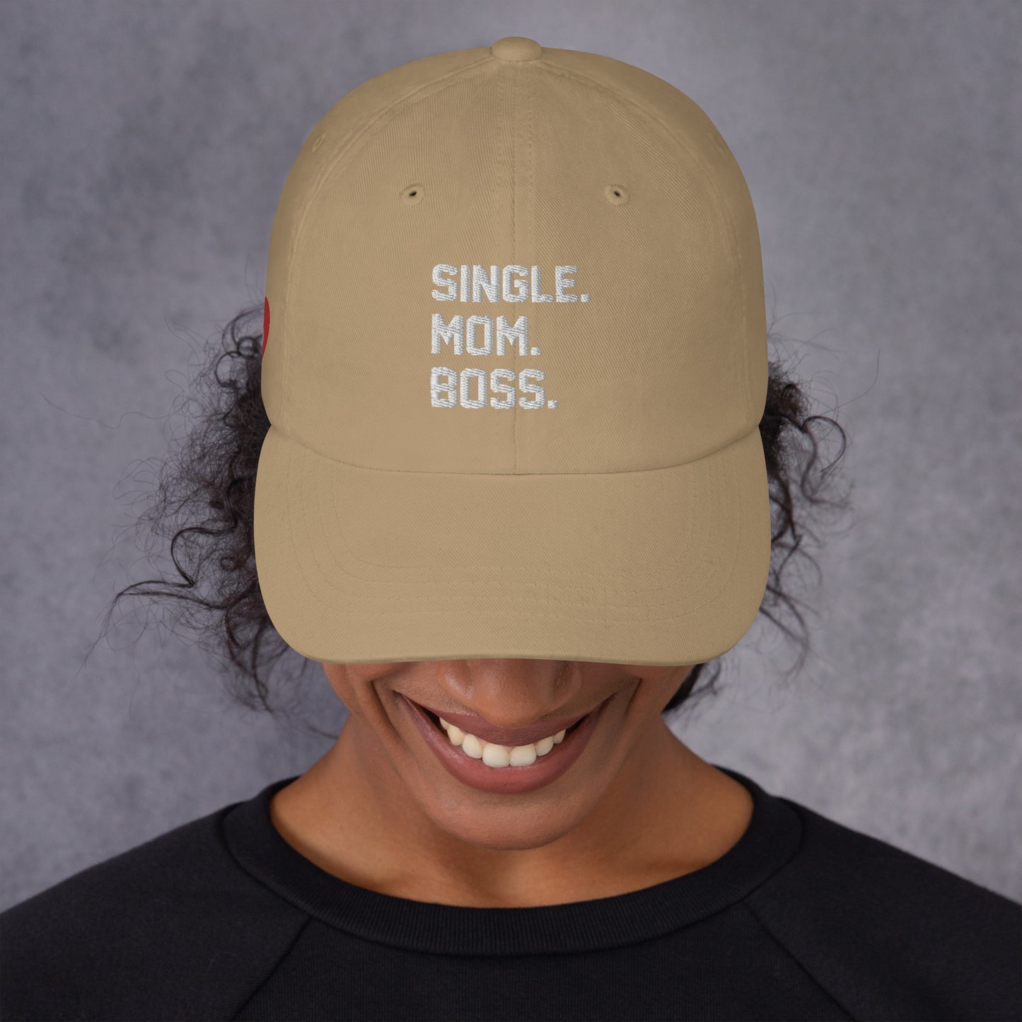 SINGLE. MOM. BOSS. "MOM" HAT (WHITE + RED)