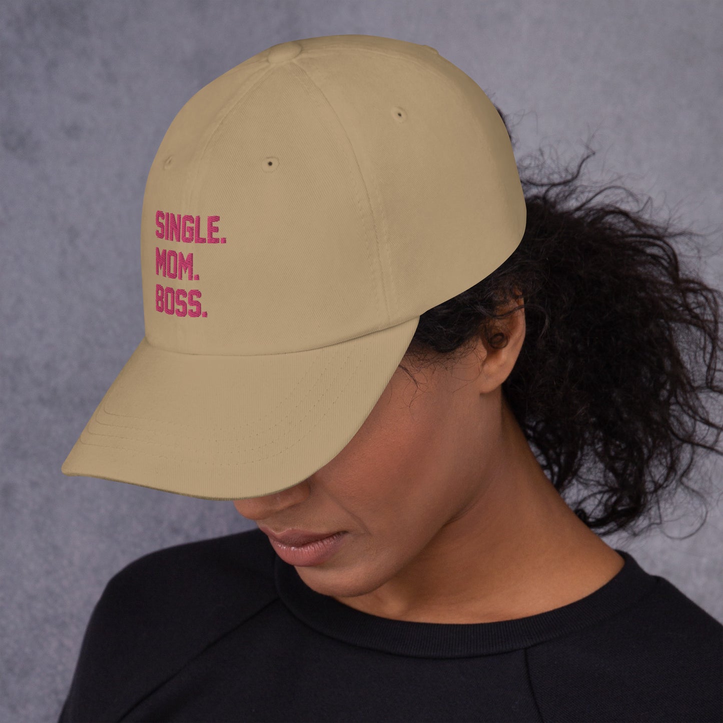 SINGLE. MOM. BOSS. "MOM" HAT (PINK + BLUE)