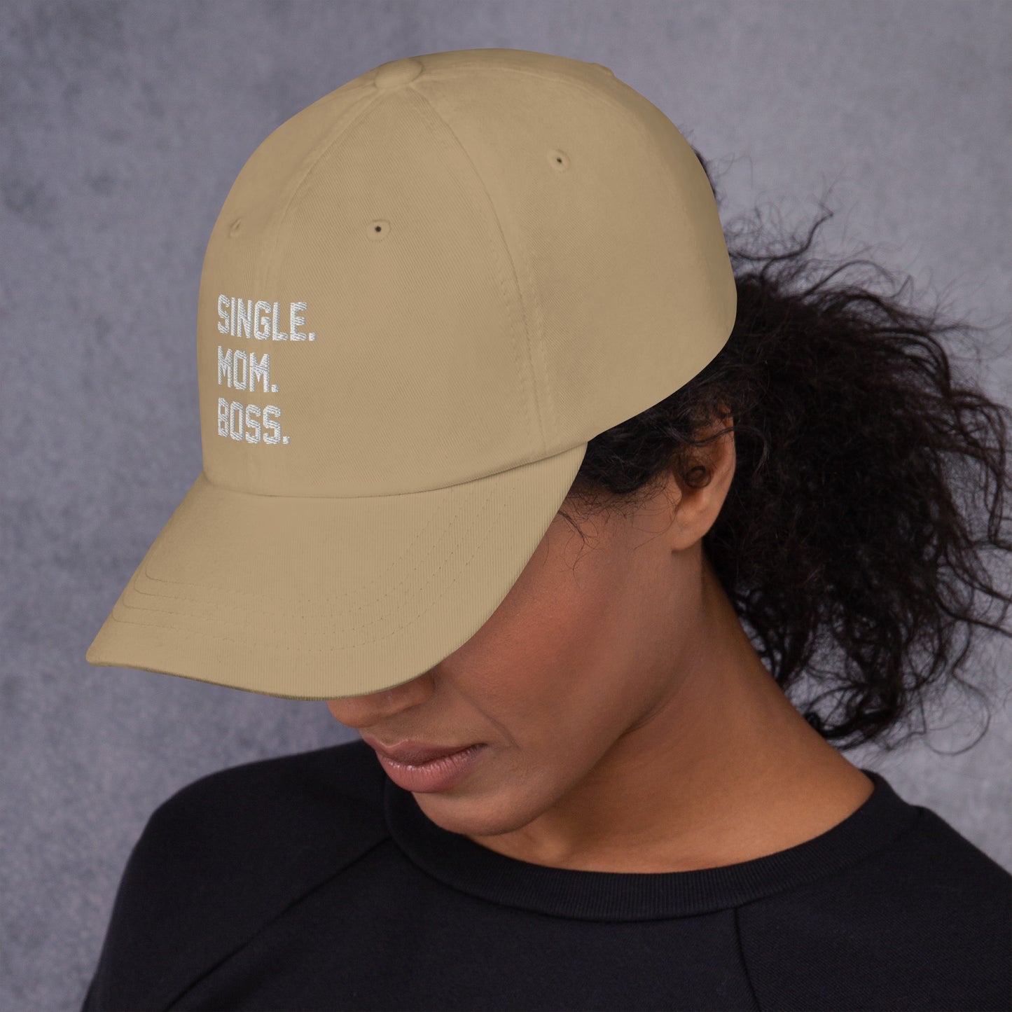 SINGLE. MOM. BOSS. "MOM" HAT (WHITE + RED)