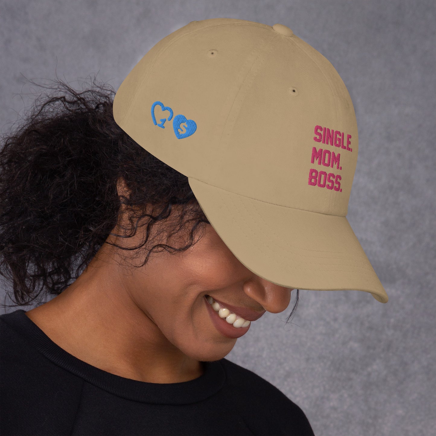 SINGLE. MOM. BOSS. "MOM" HAT (PINK + BLUE)
