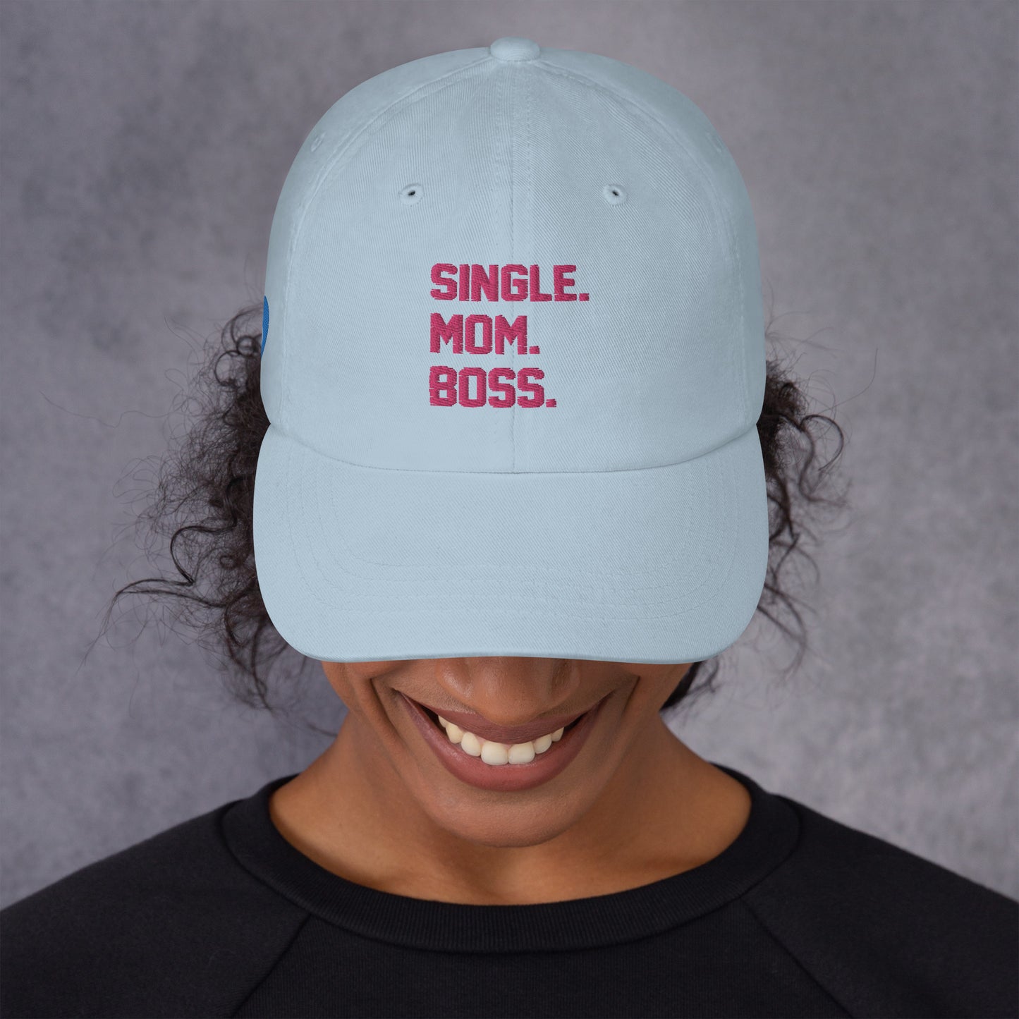 SINGLE. MOM. BOSS. "MOM" HAT (PINK + BLUE)