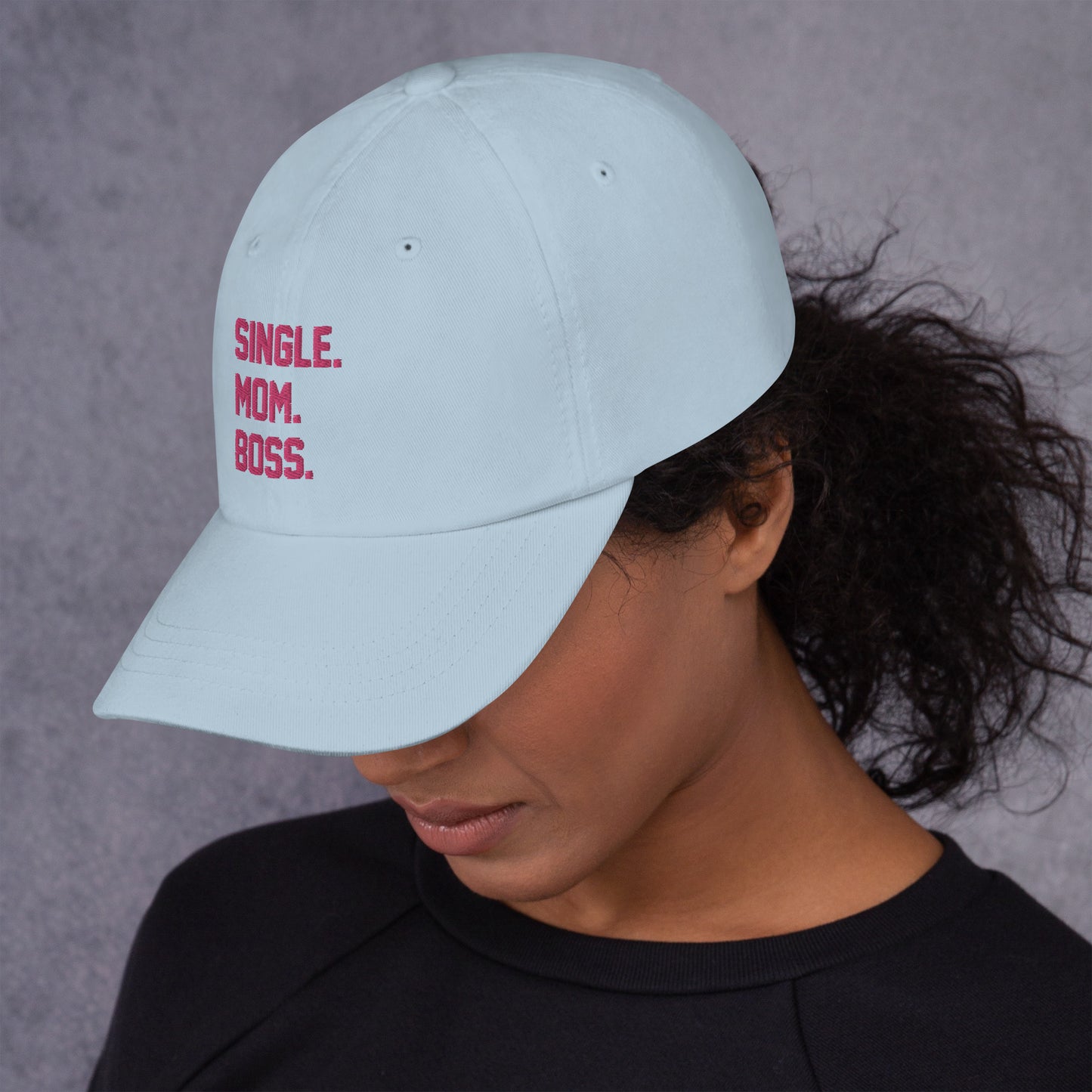 SINGLE. MOM. BOSS. "MOM" HAT (PINK + BLUE)