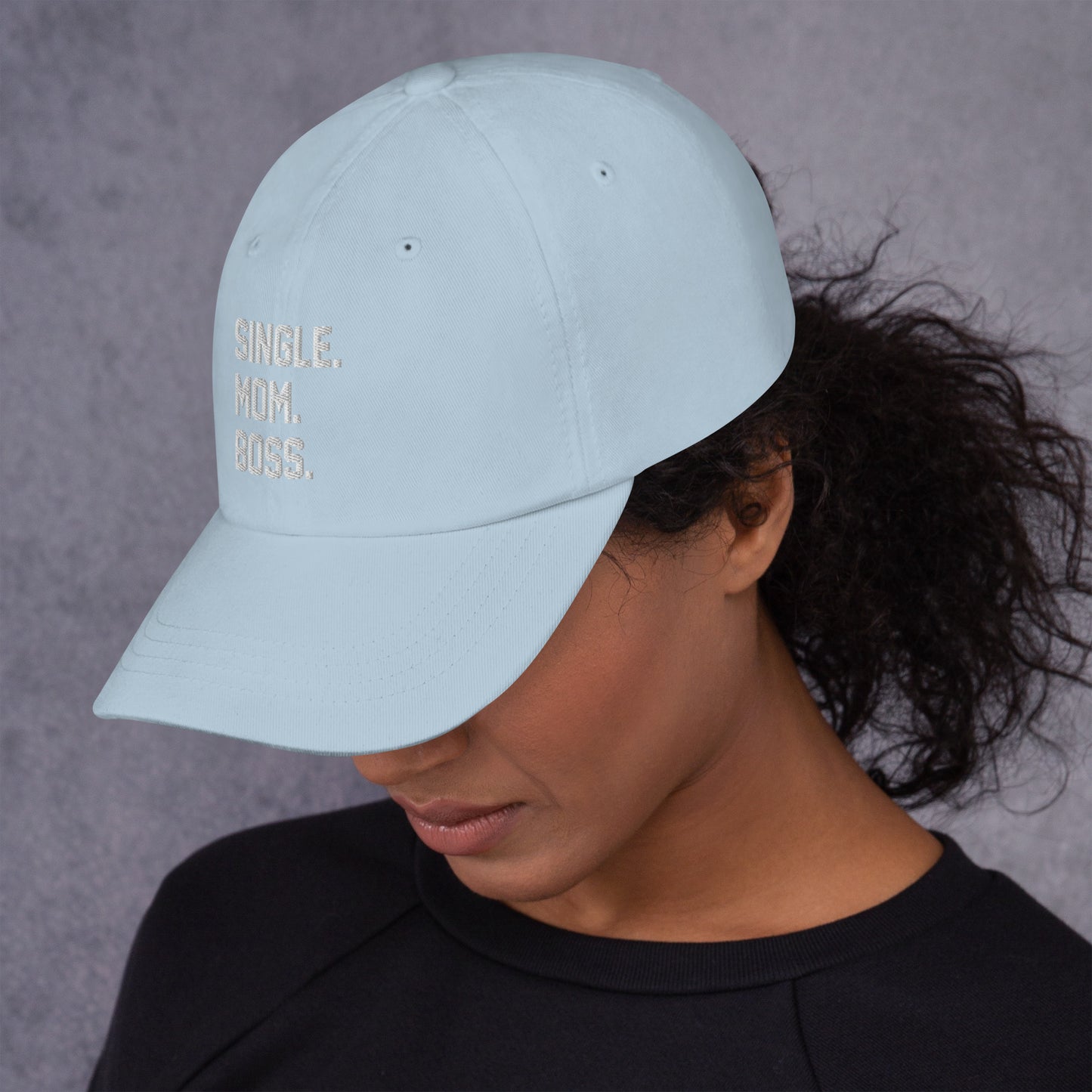 SINGLE. MOM. BOSS. "MOM" HAT (WHITE + RED)