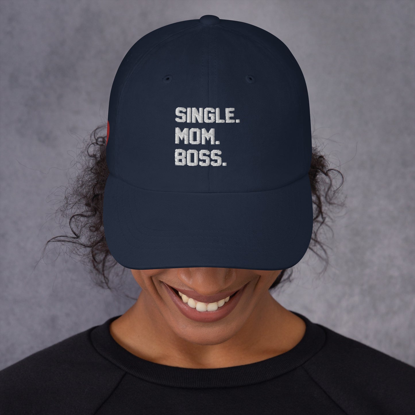 SINGLE. MOM. BOSS. "MOM" HAT (WHITE + RED)