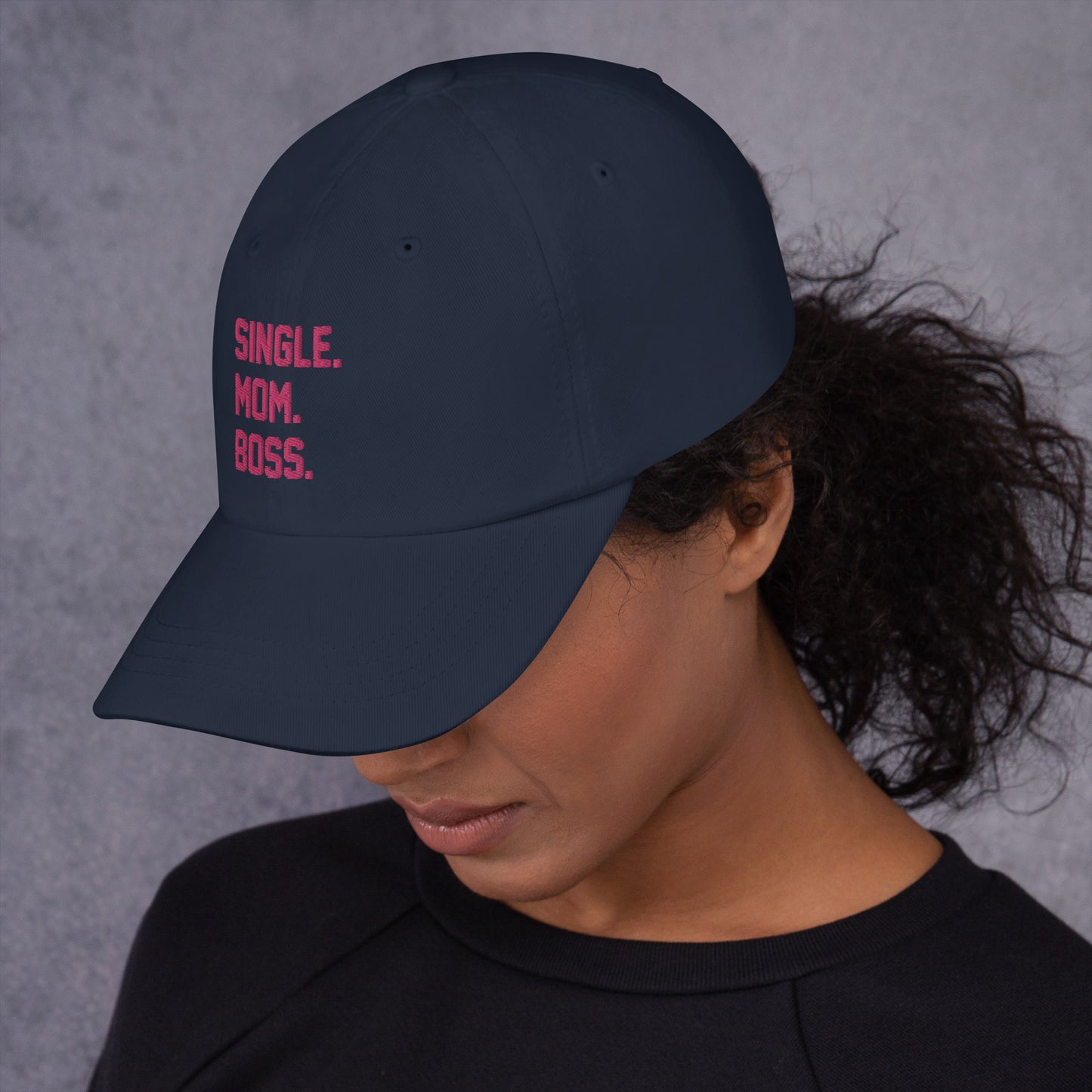 SINGLE. MOM. BOSS. "MOM" HAT (PINK + BLUE)