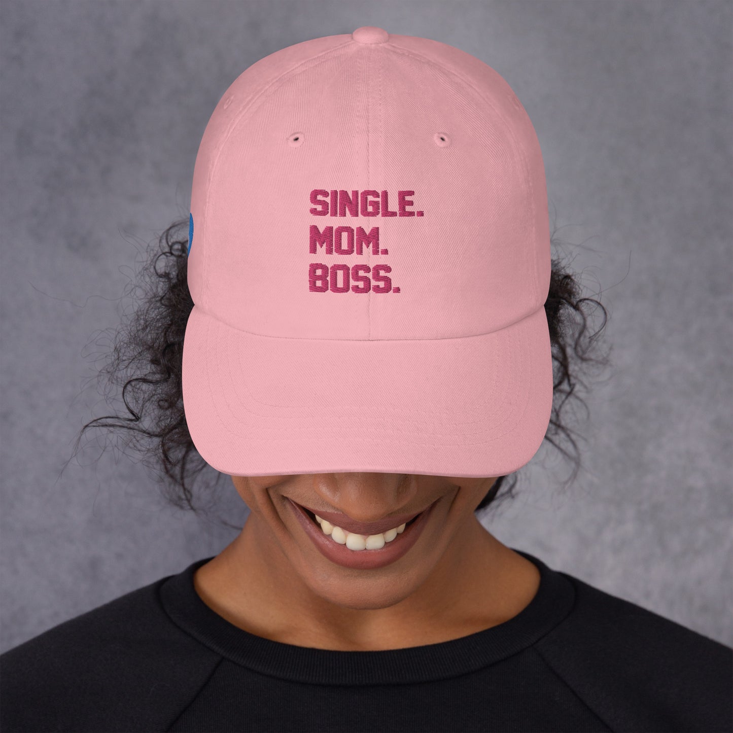 SINGLE. MOM. BOSS. "MOM" HAT (PINK + BLUE)