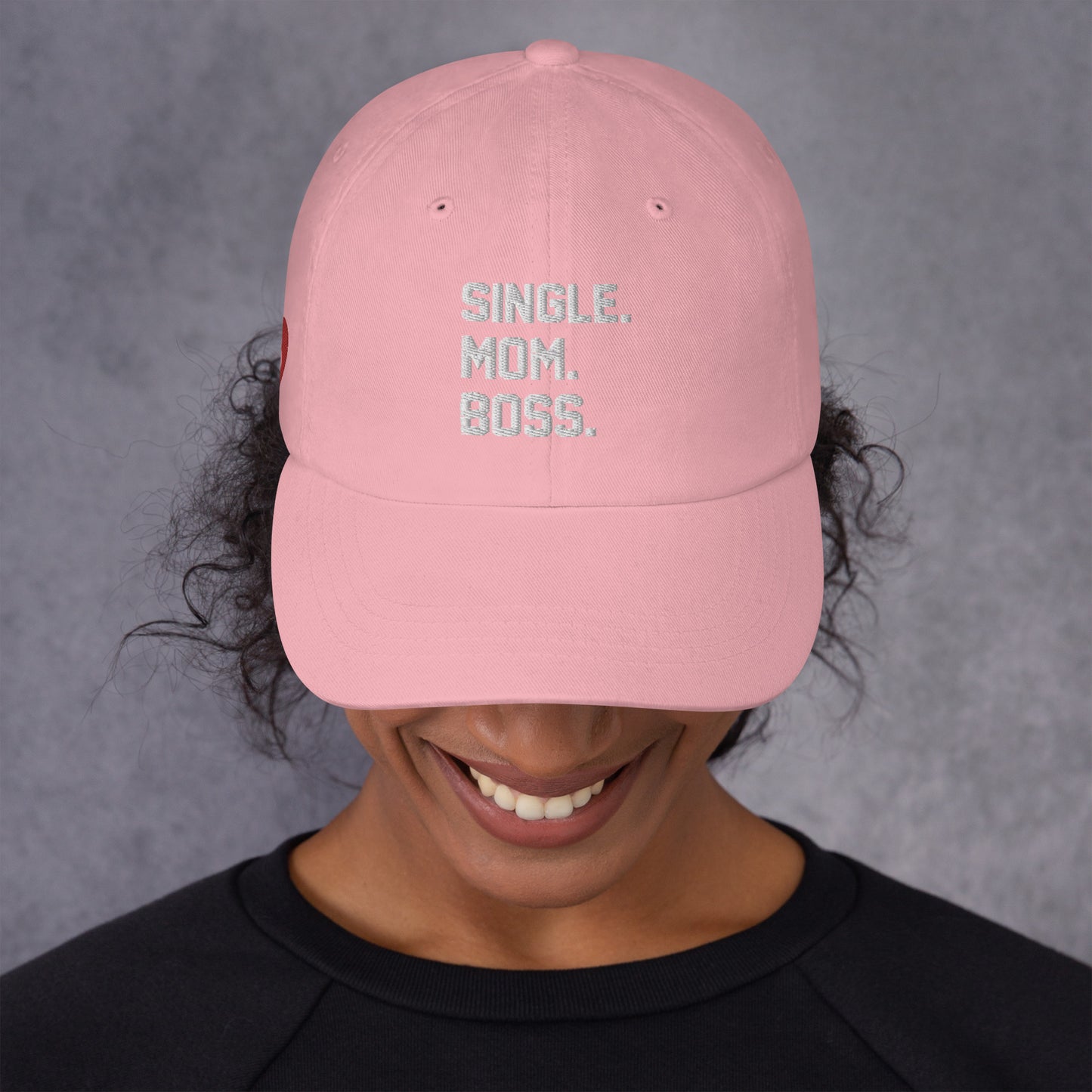 SINGLE. MOM. BOSS. "MOM" HAT (WHITE + RED)