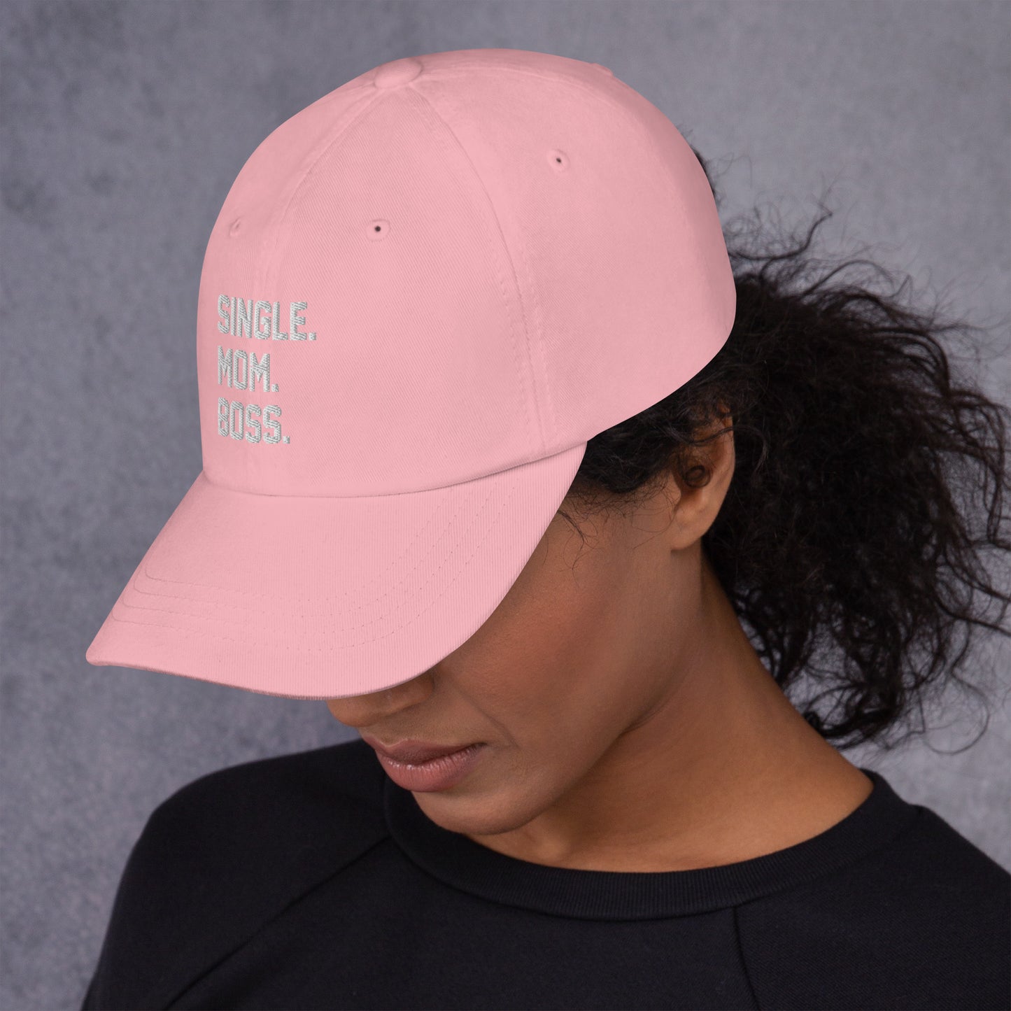 SINGLE. MOM. BOSS. "MOM" HAT (WHITE + RED)