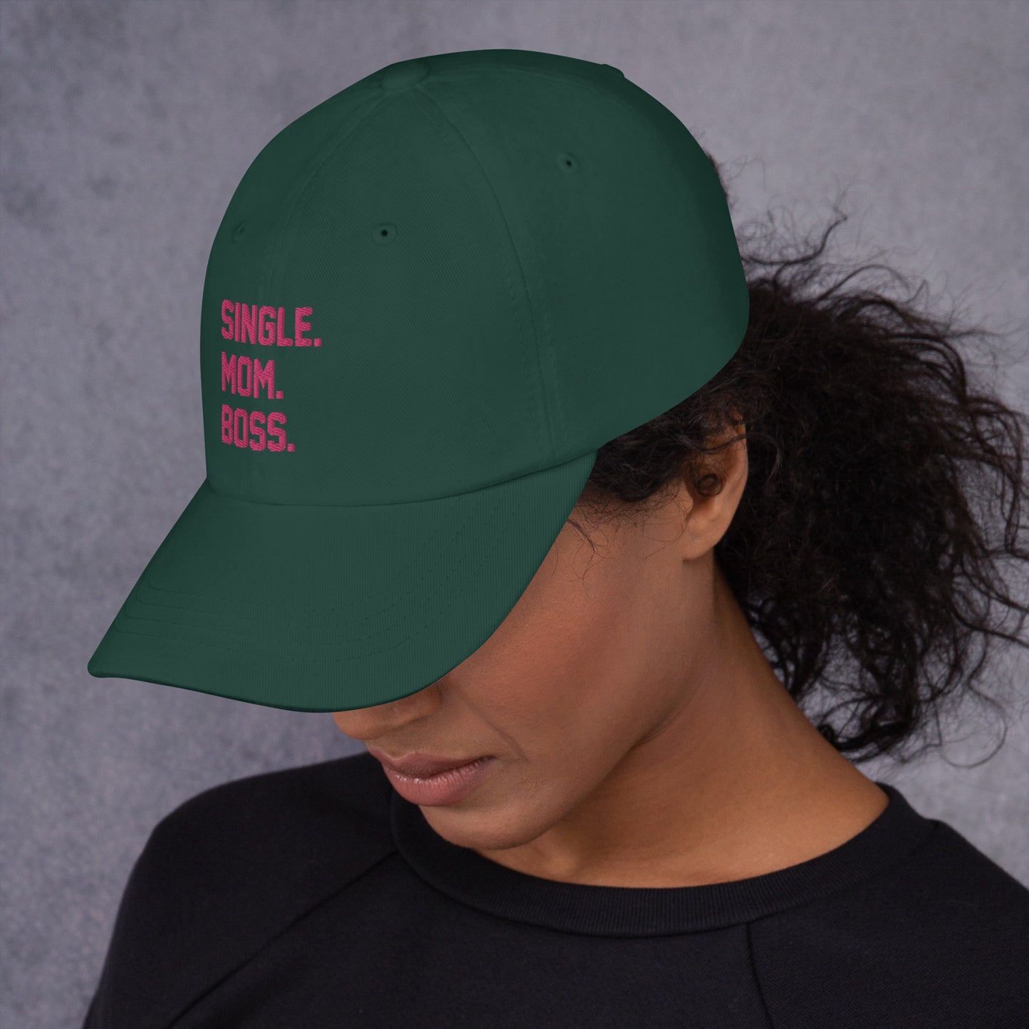 SINGLE. MOM. BOSS. "MOM" HAT (PINK + BLUE)