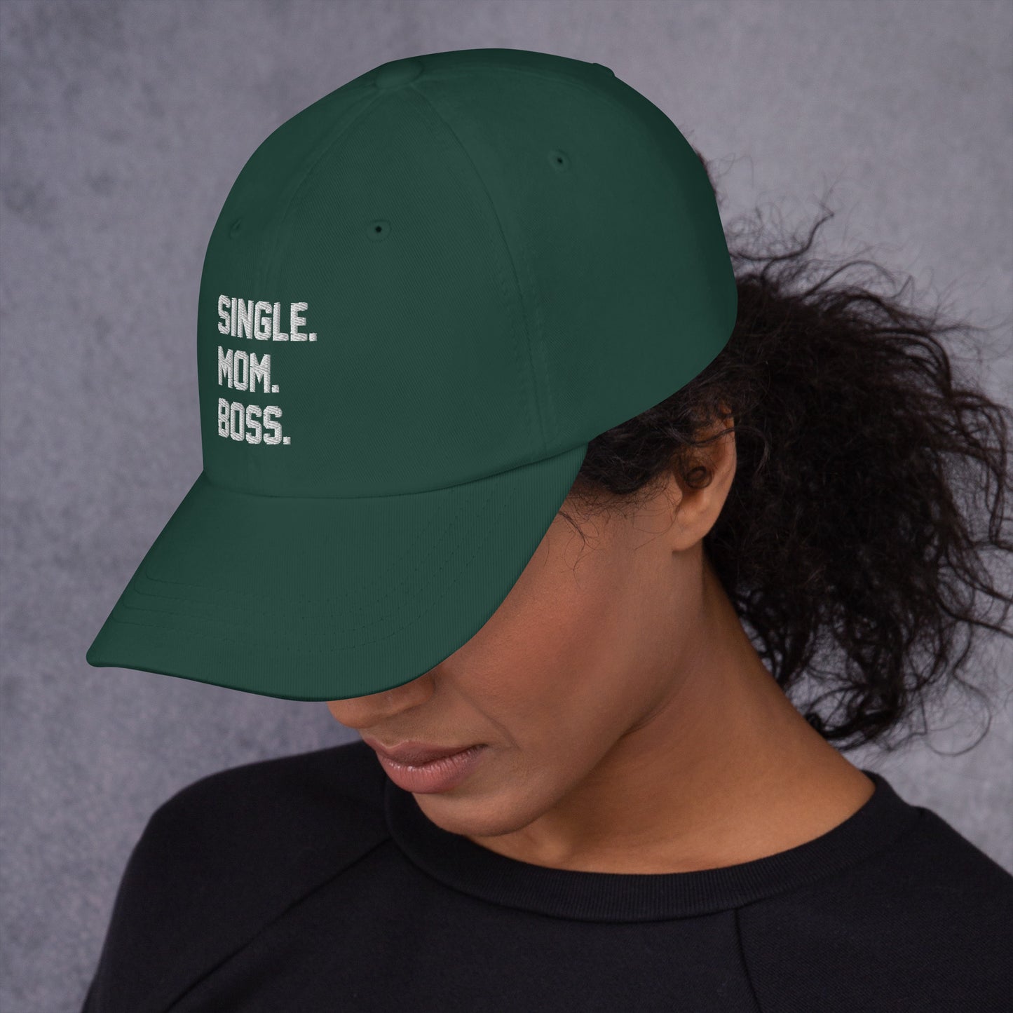 SINGLE. MOM. BOSS. "MOM" HAT (WHITE + RED)