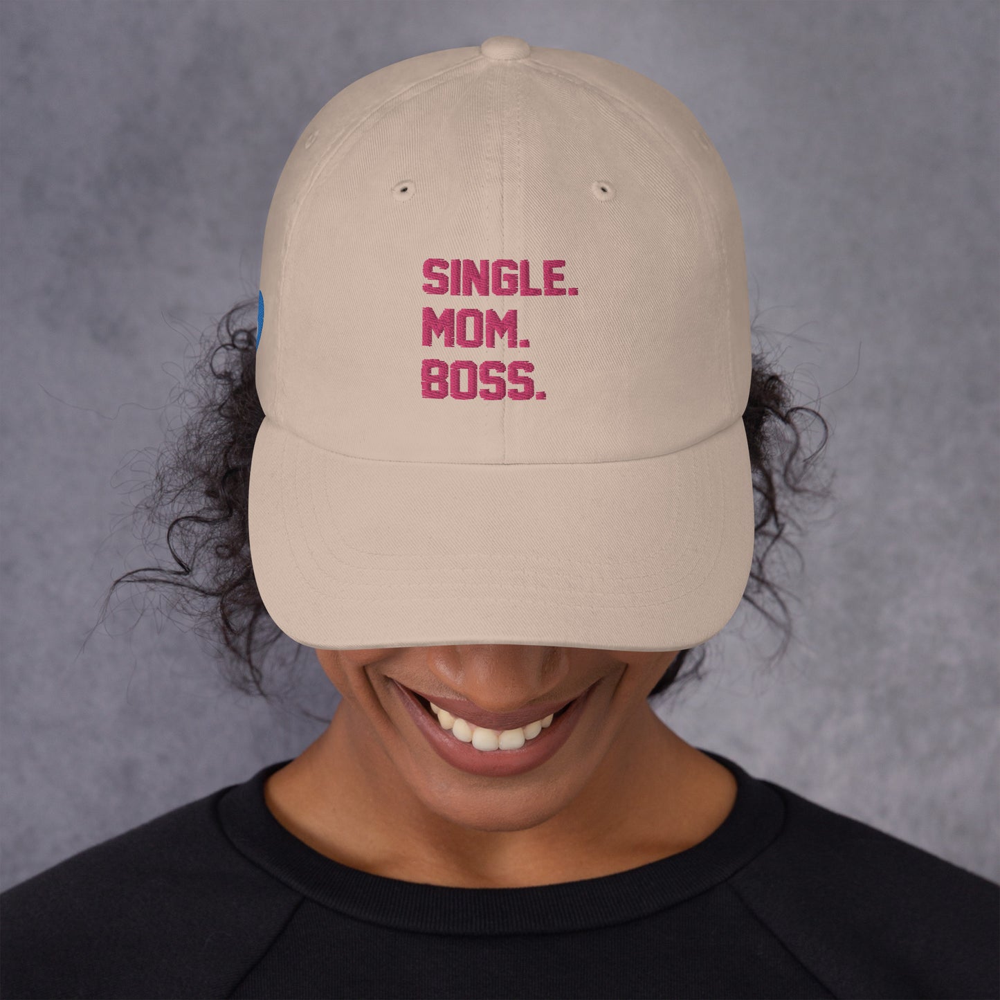 SINGLE. MOM. BOSS. "MOM" HAT (PINK + BLUE)