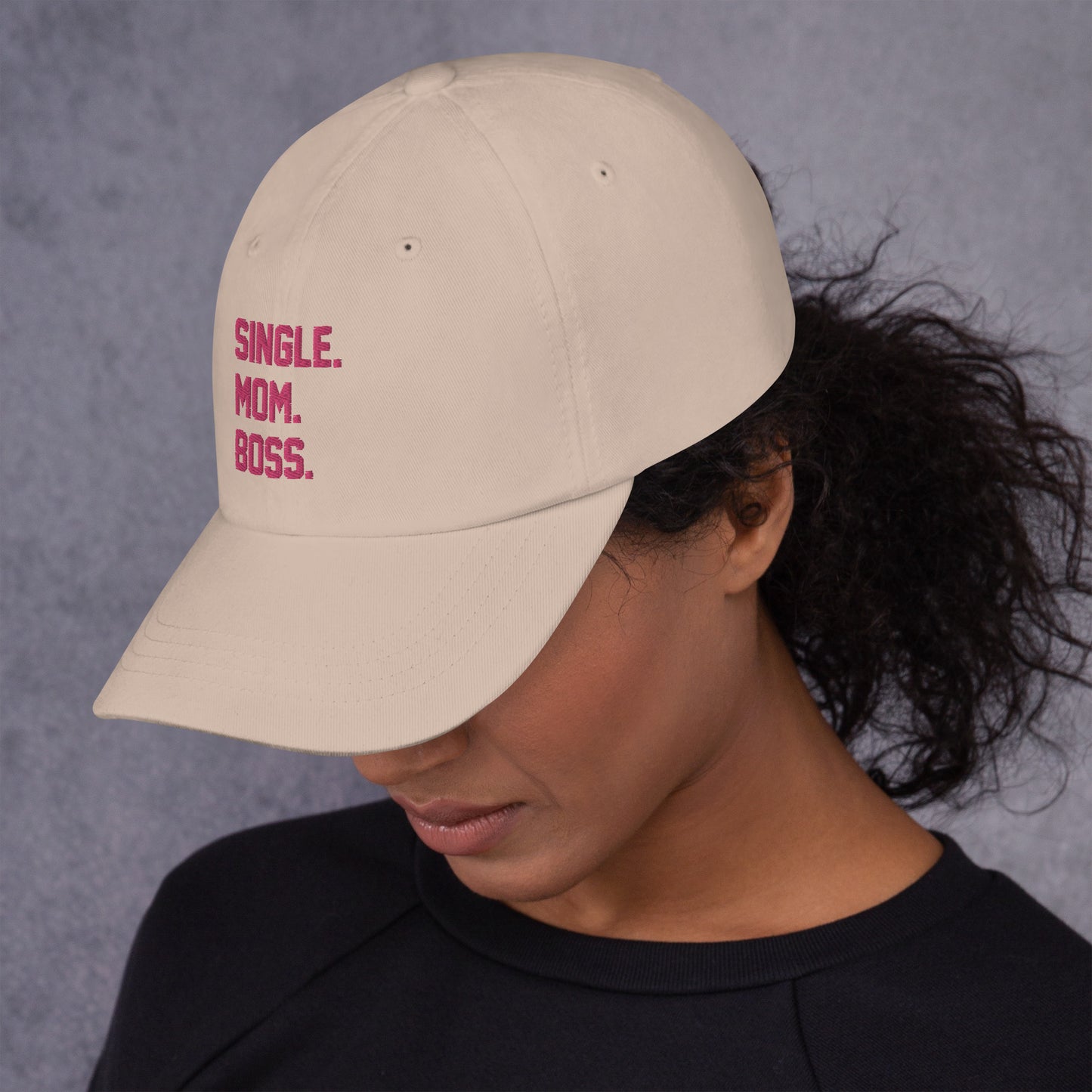 SINGLE. MOM. BOSS. "MOM" HAT (PINK + BLUE)