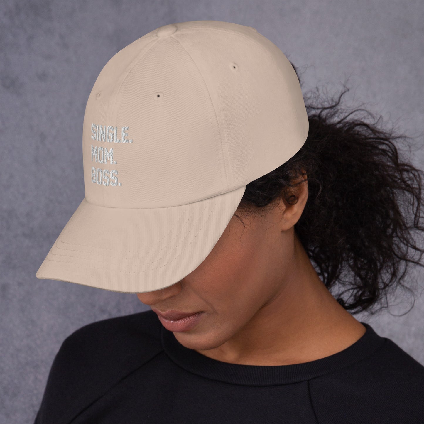 SINGLE. MOM. BOSS. "MOM" HAT (WHITE + RED)