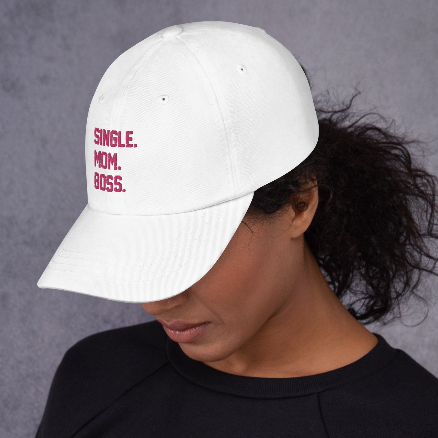 SINGLE. MOM. BOSS. "MOM" HAT (PINK + BLUE)