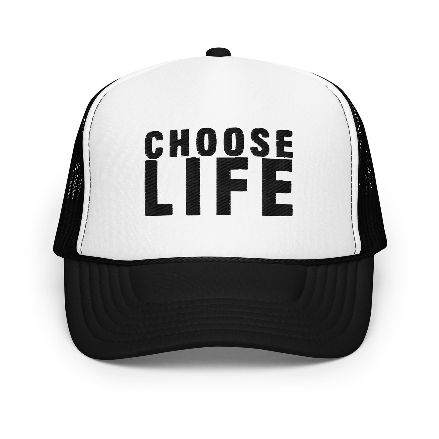 FXCK GUNZ...CHOOSE LIFE FOAM TRUCKER HAT (BLACK PRINT)