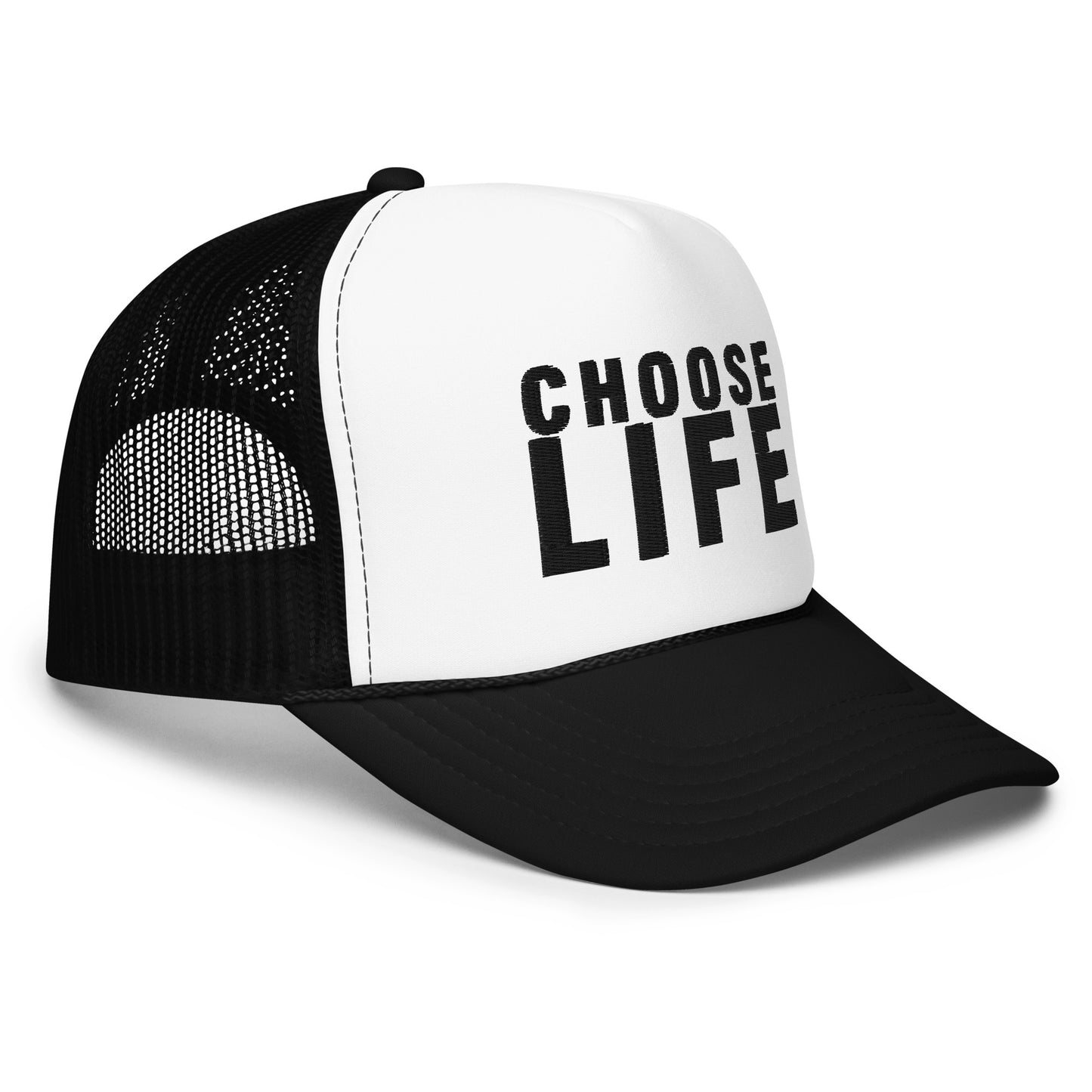 FXCK GUNZ...CHOOSE LIFE FOAM TRUCKER HAT (BLACK PRINT)