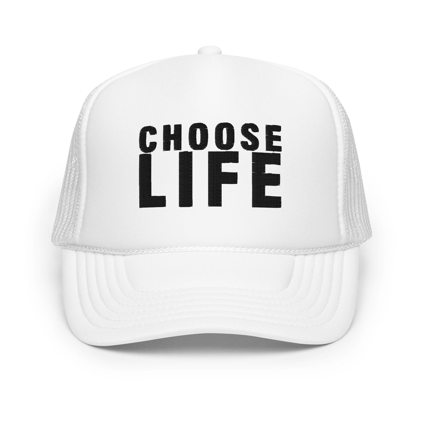 FXCK GUNZ...CHOOSE LIFE FOAM TRUCKER HAT (BLACK PRINT)