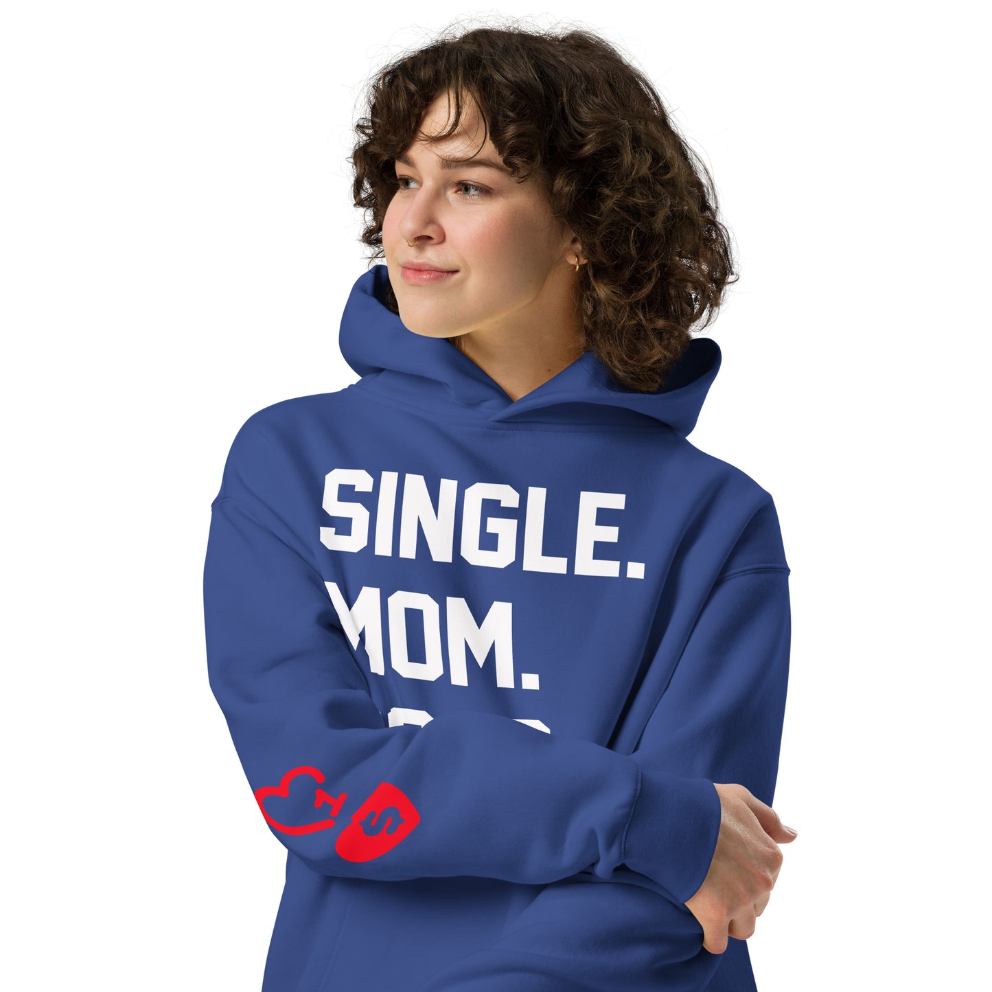 SINGLE. MOM. BOSS. OVERSIZED HOODIE (WHITE + RED)