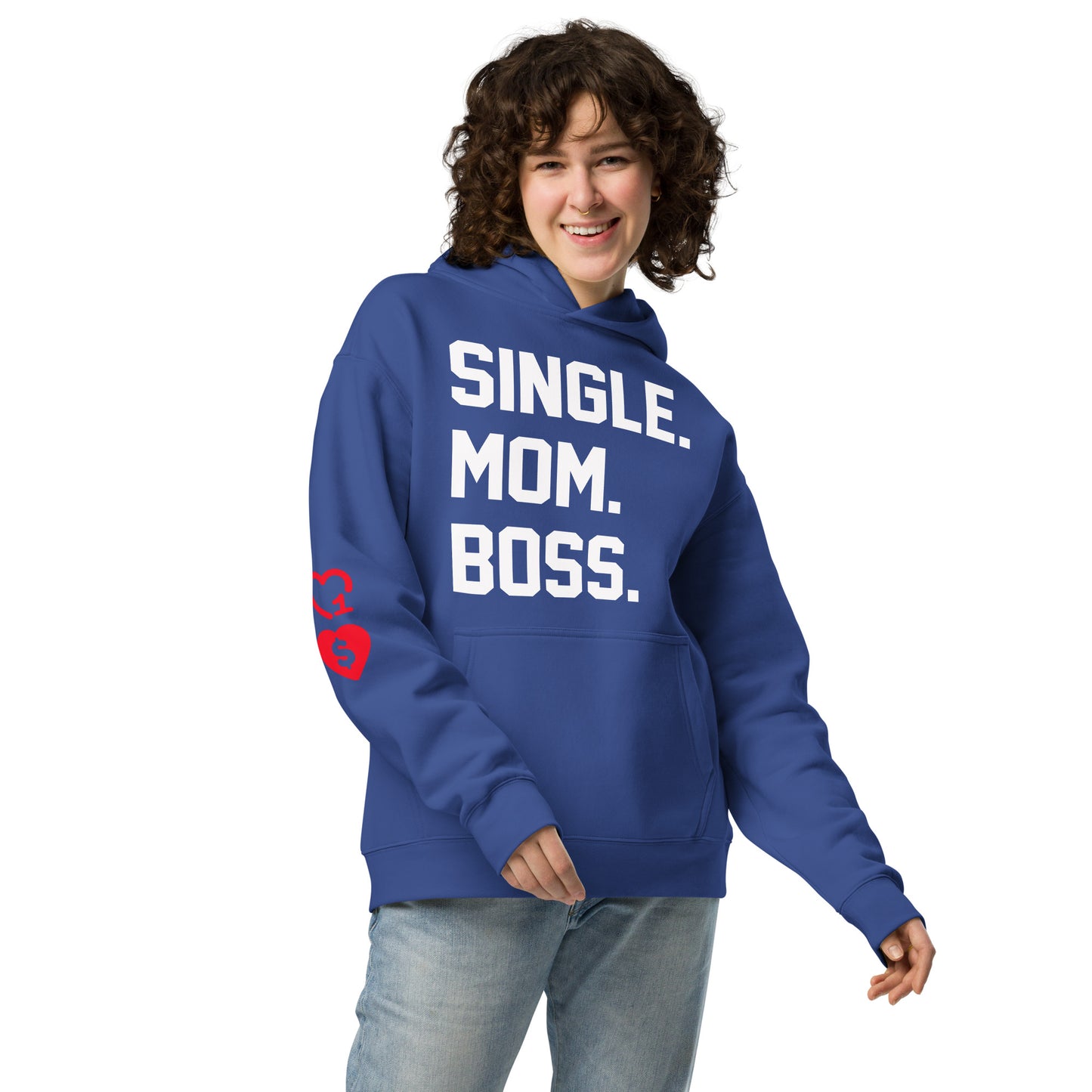 SINGLE. MOM. BOSS. OVERSIZED HOODIE (WHITE + RED)
