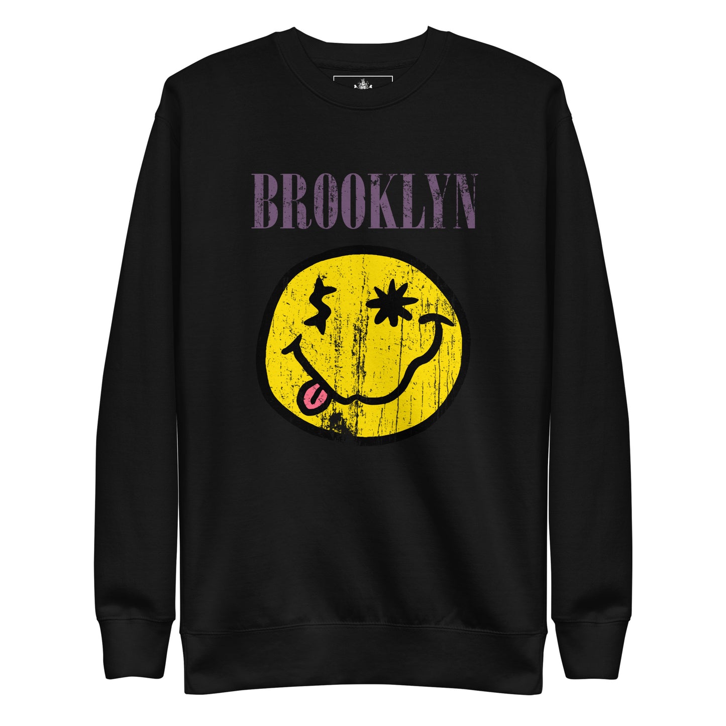 BK RX - DISTRESSED BROOKLYN "SMILEY" FACE UNISEX PREMIUM SWEATSHIRT