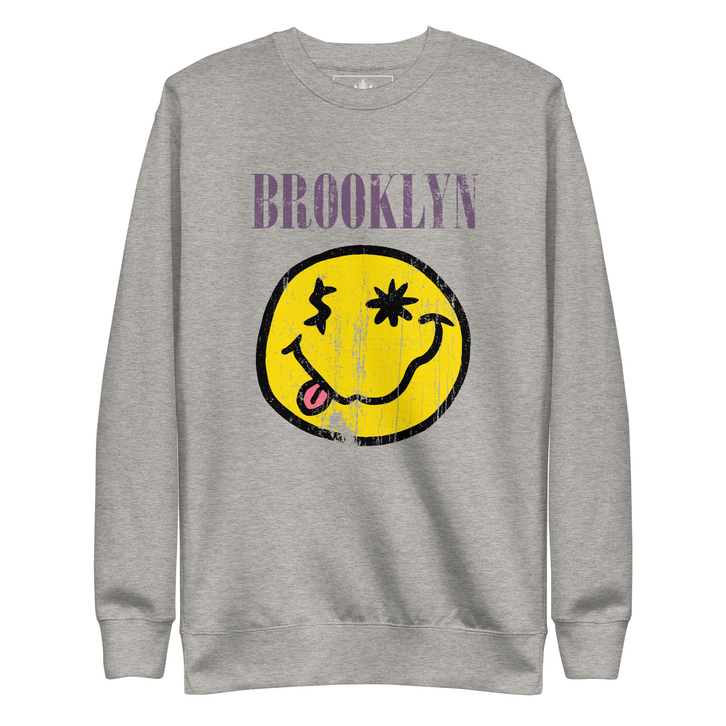 BK RX - DISTRESSED BROOKLYN "SMILEY" FACE UNISEX PREMIUM SWEATSHIRT