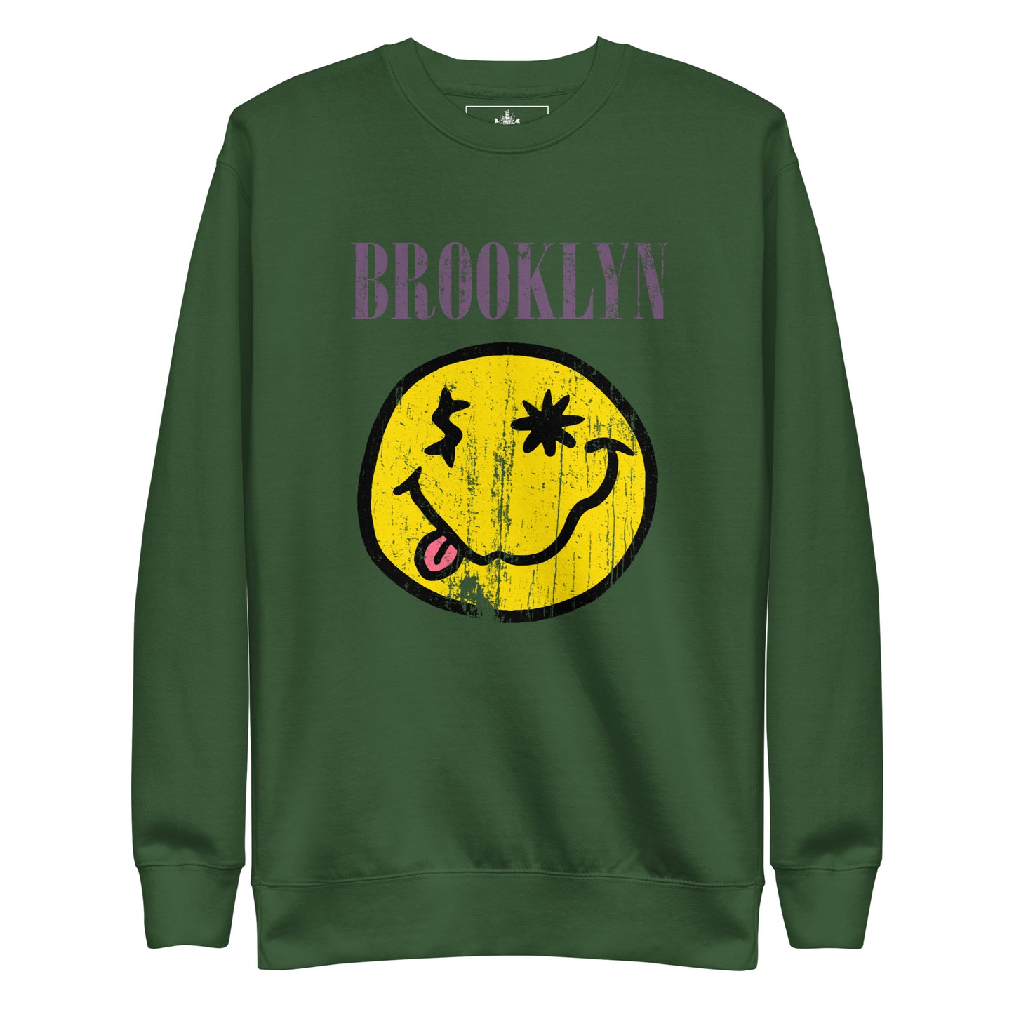 BK RX - DISTRESSED BROOKLYN "SMILEY" FACE UNISEX PREMIUM SWEATSHIRT