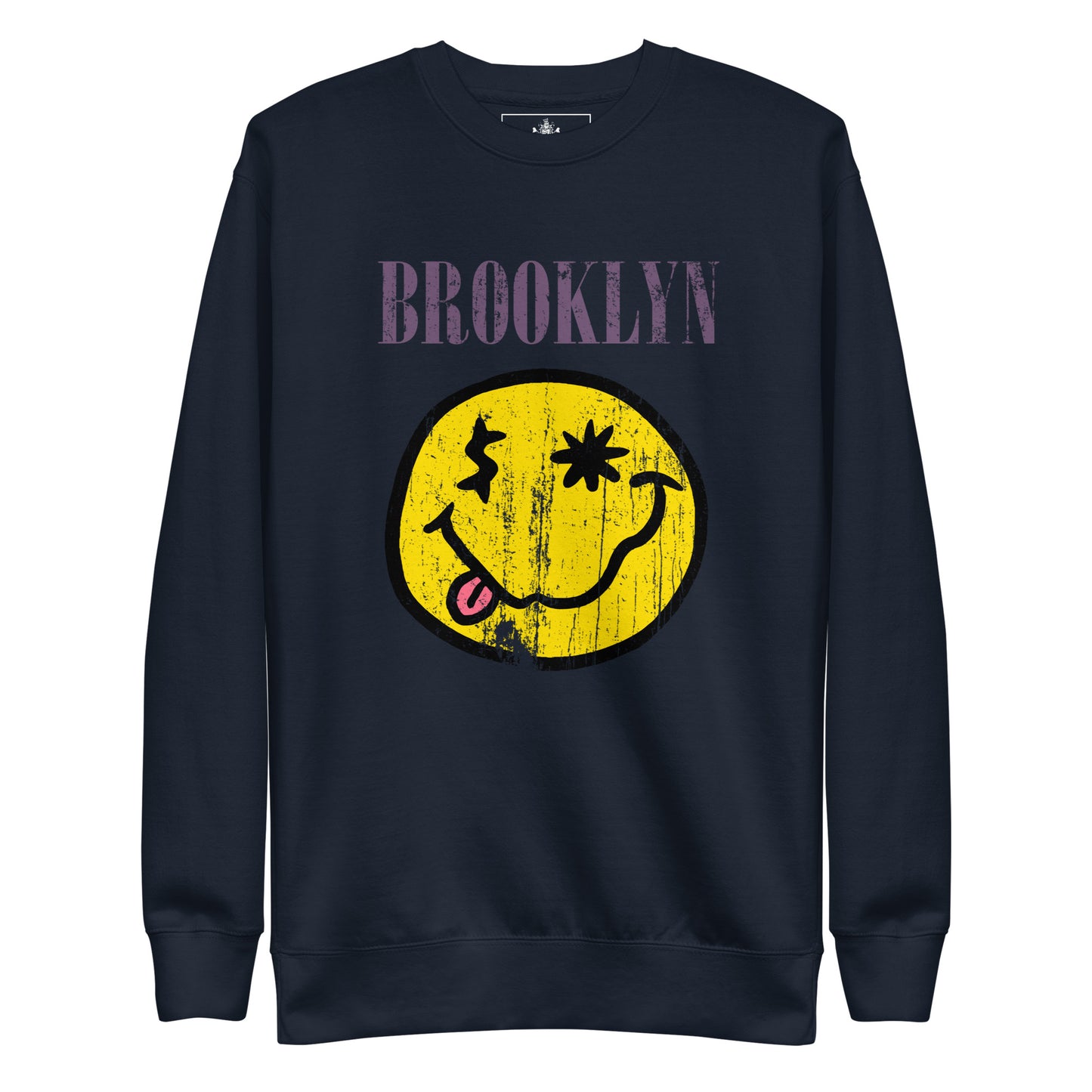 BK RX - DISTRESSED BROOKLYN "SMILEY" FACE UNISEX PREMIUM SWEATSHIRT