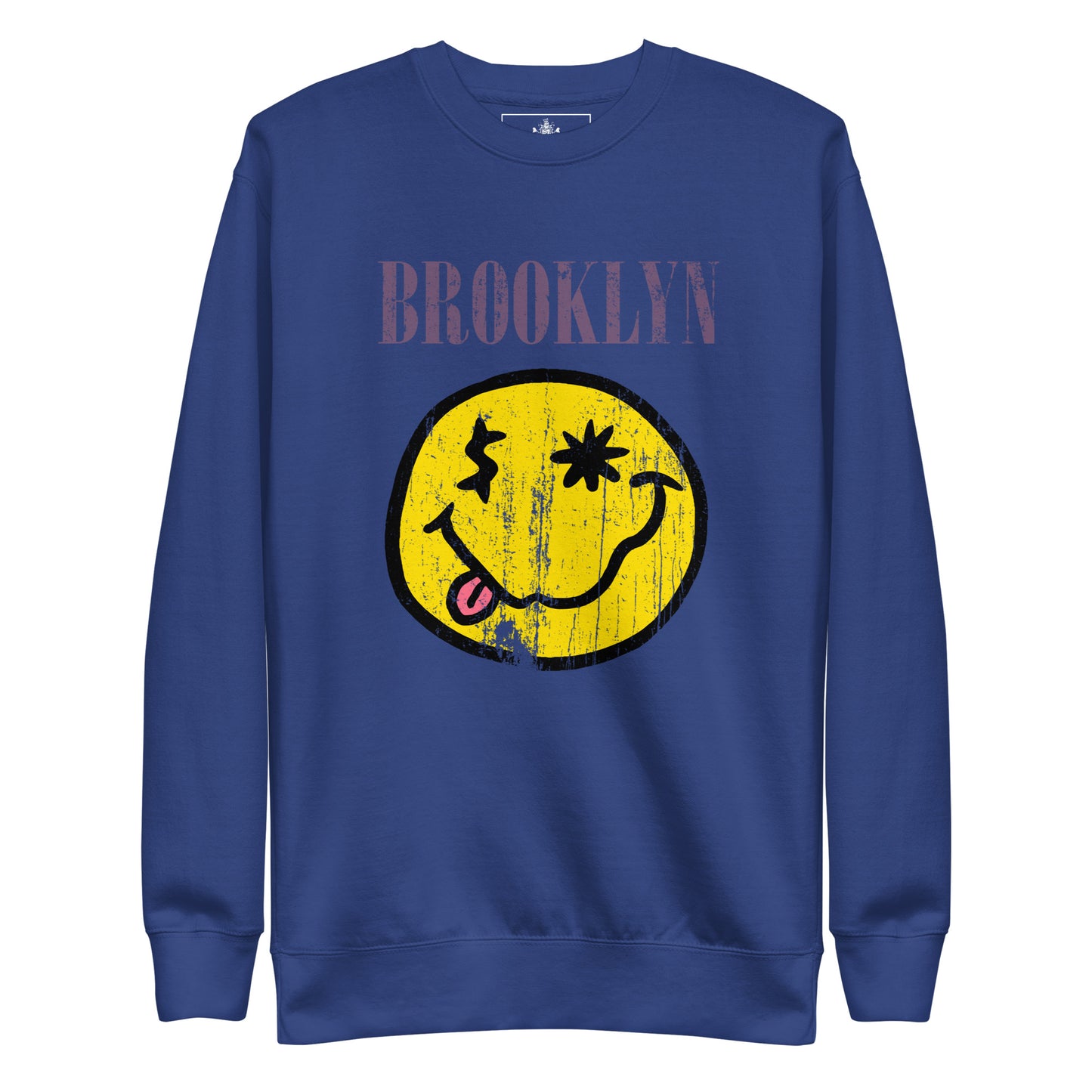 BK RX - DISTRESSED BROOKLYN "SMILEY" FACE UNISEX PREMIUM SWEATSHIRT
