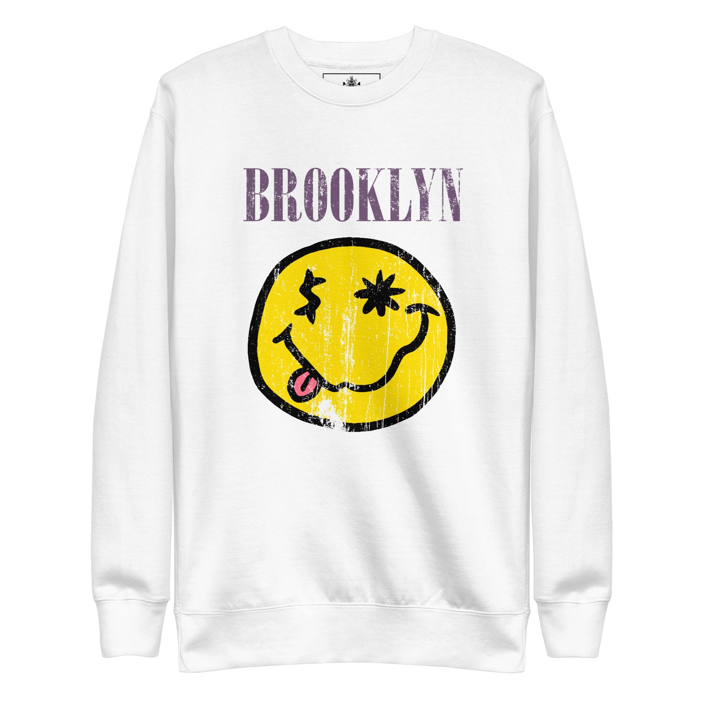 BK RX - DISTRESSED BROOKLYN "SMILEY" FACE UNISEX PREMIUM SWEATSHIRT