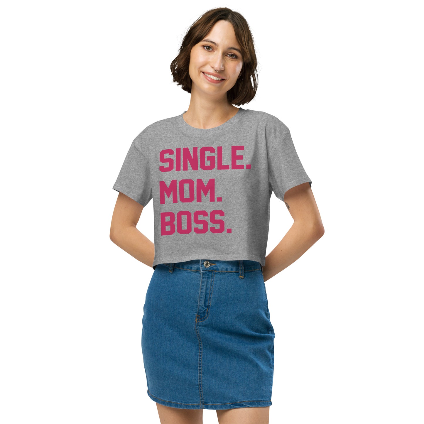 SINGLE. MOM. BOSS. WOMEN's CROP TOP (PINK + BLUE)
