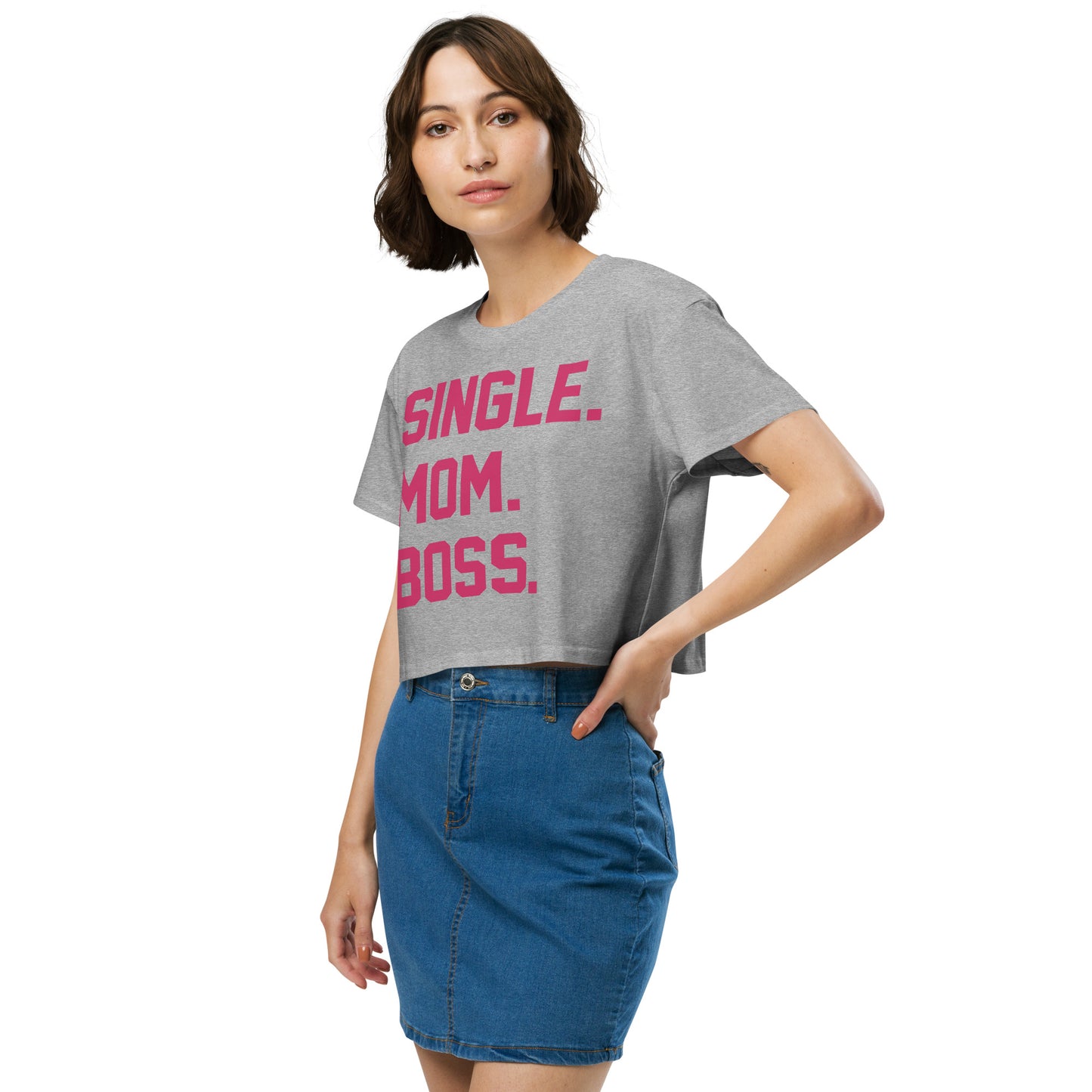 SINGLE. MOM. BOSS. WOMEN's CROP TOP (PINK + BLUE)