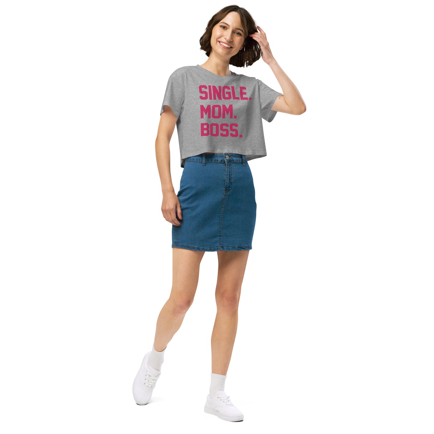 SINGLE. MOM. BOSS. WOMEN's CROP TOP (PINK + BLUE)