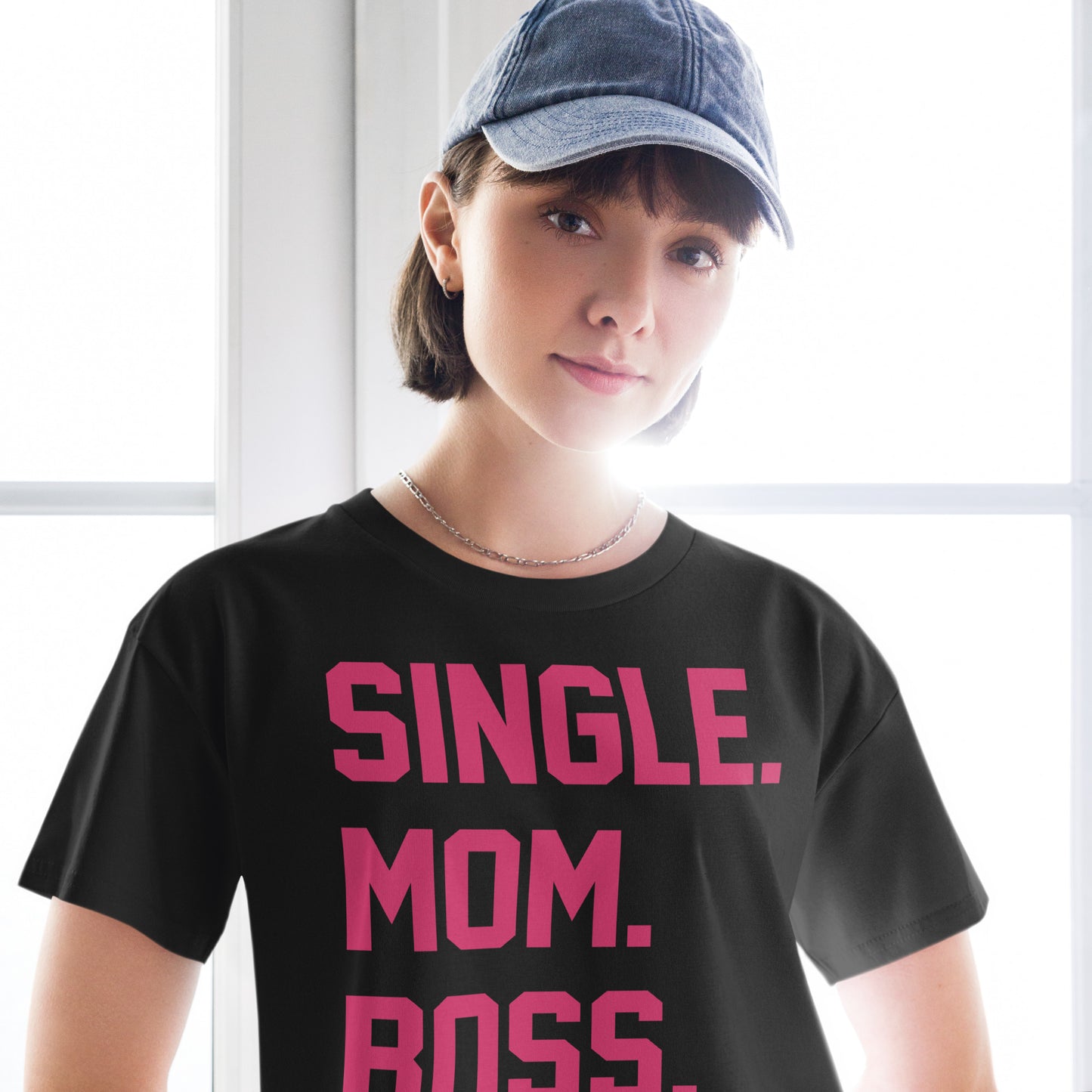 SINGLE. MOM. BOSS. WOMEN's CROP TOP (PINK + YELLOW)