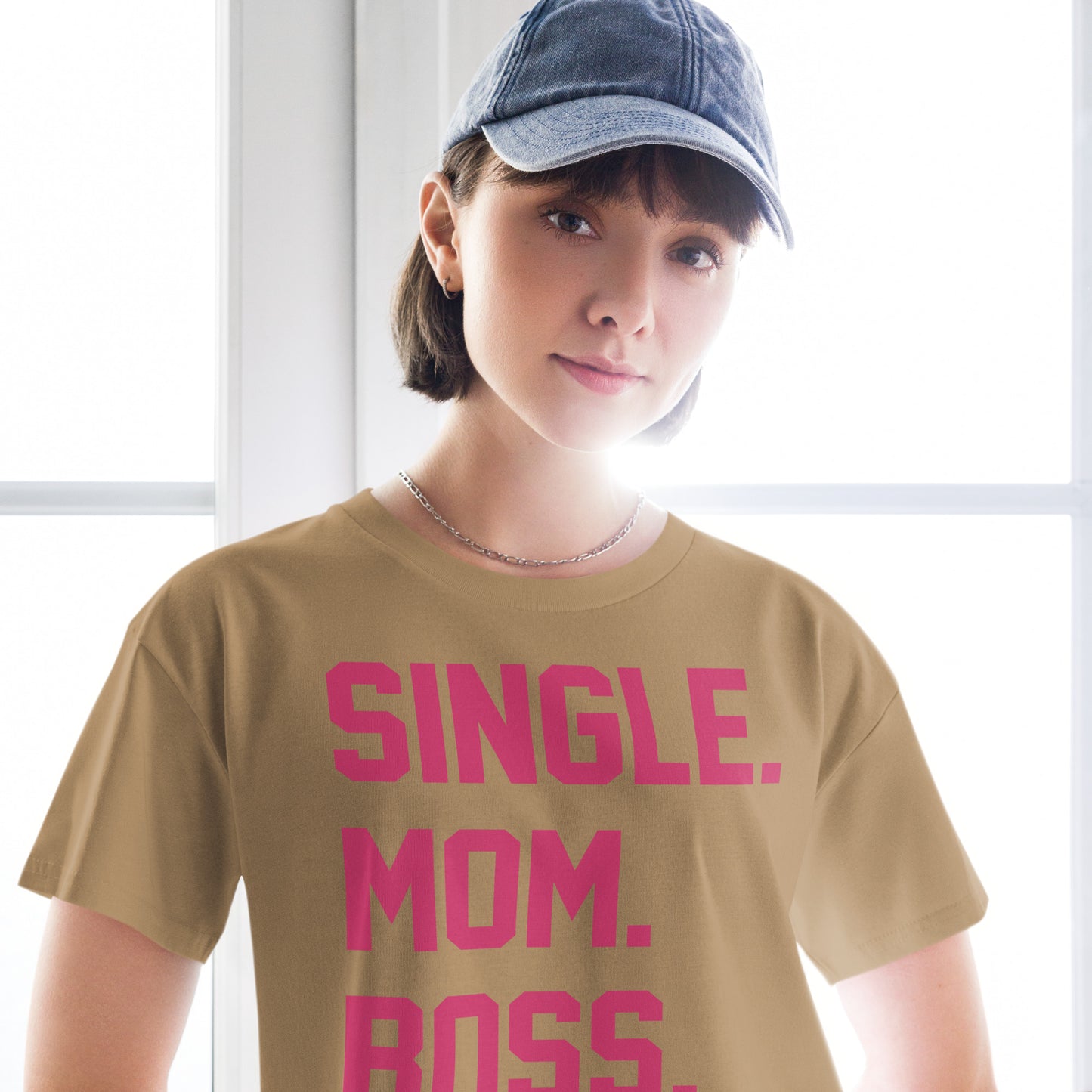 SINGLE. MOM. BOSS. WOMEN's CROP TOP (PINK + YELLOW)