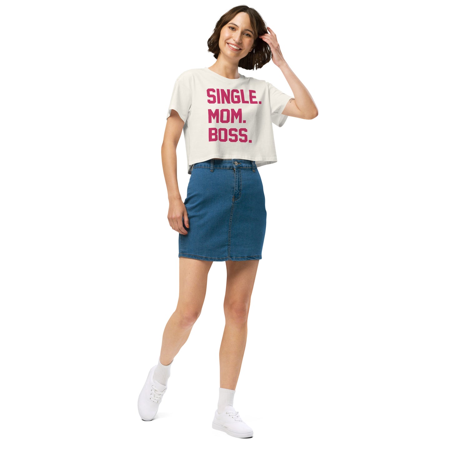 SINGLE. MOM. BOSS. WOMEN's CROP TOP (PINK + BLUE)