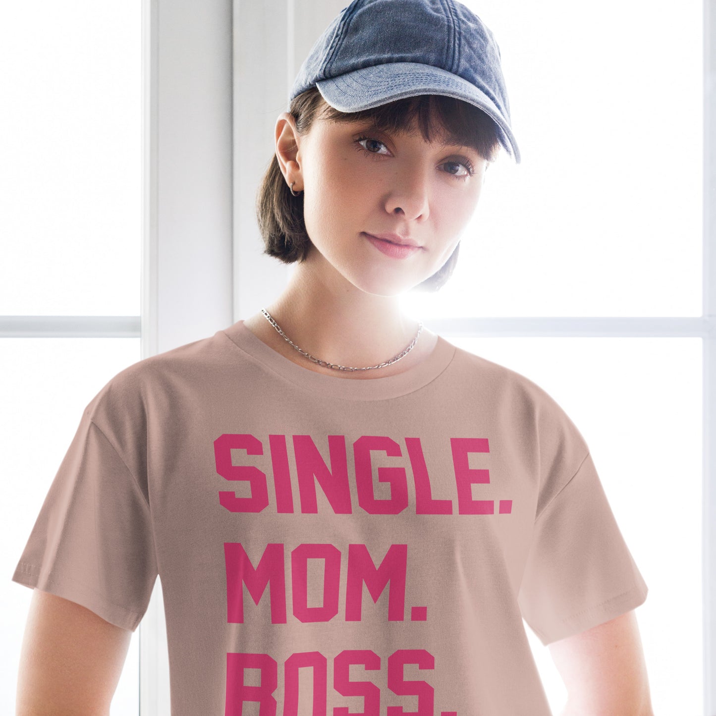 SINGLE. MOM. BOSS. WOMEN's CROP TOP (PINK + YELLOW)