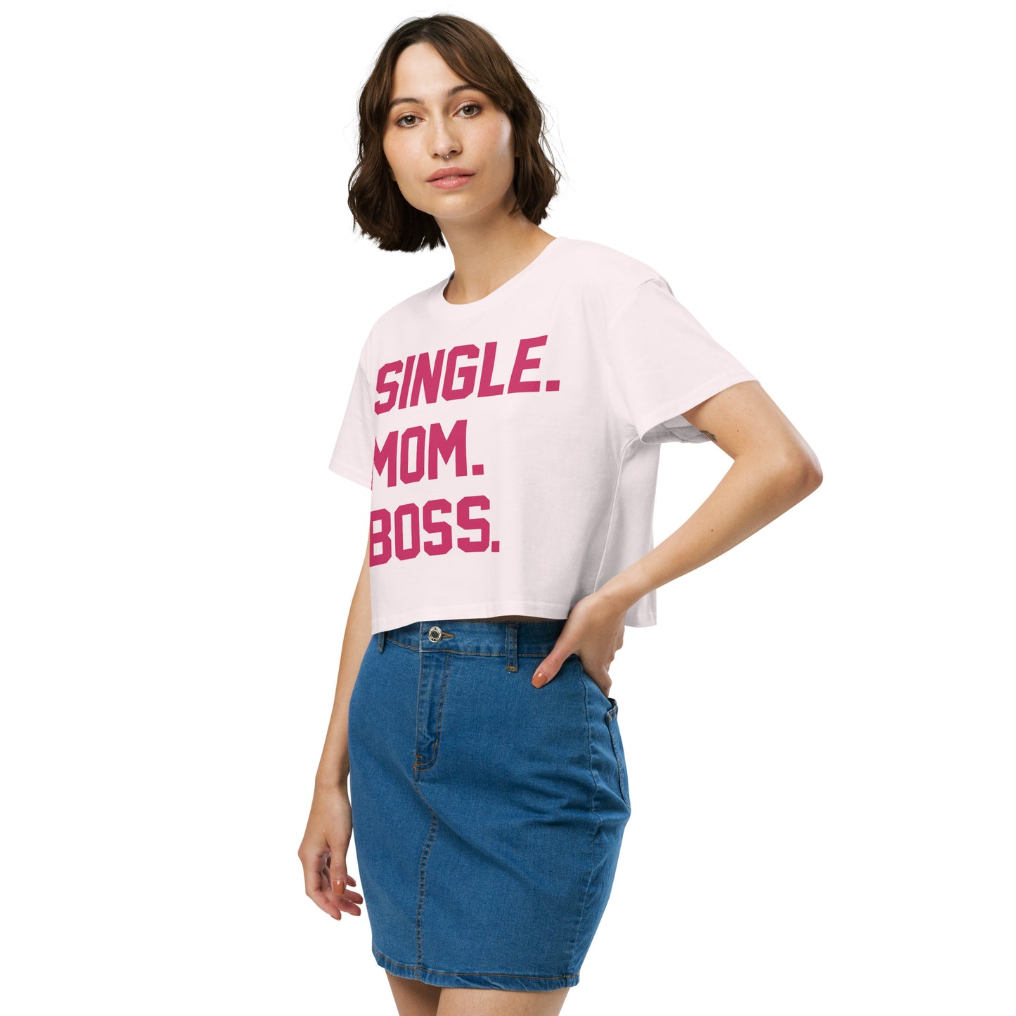 SINGLE. MOM. BOSS. WOMEN's CROP TOP (PINK + BLUE)